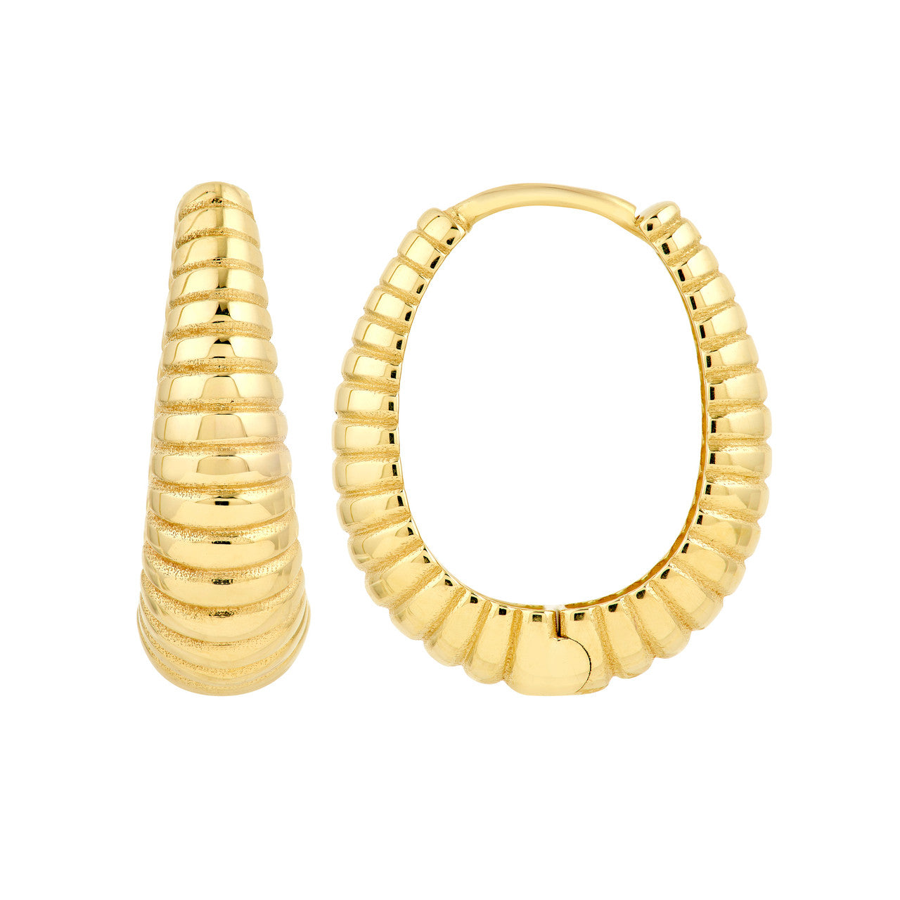 14K Yellow Gold Graduated Shrimp Oval Hoop Earrings