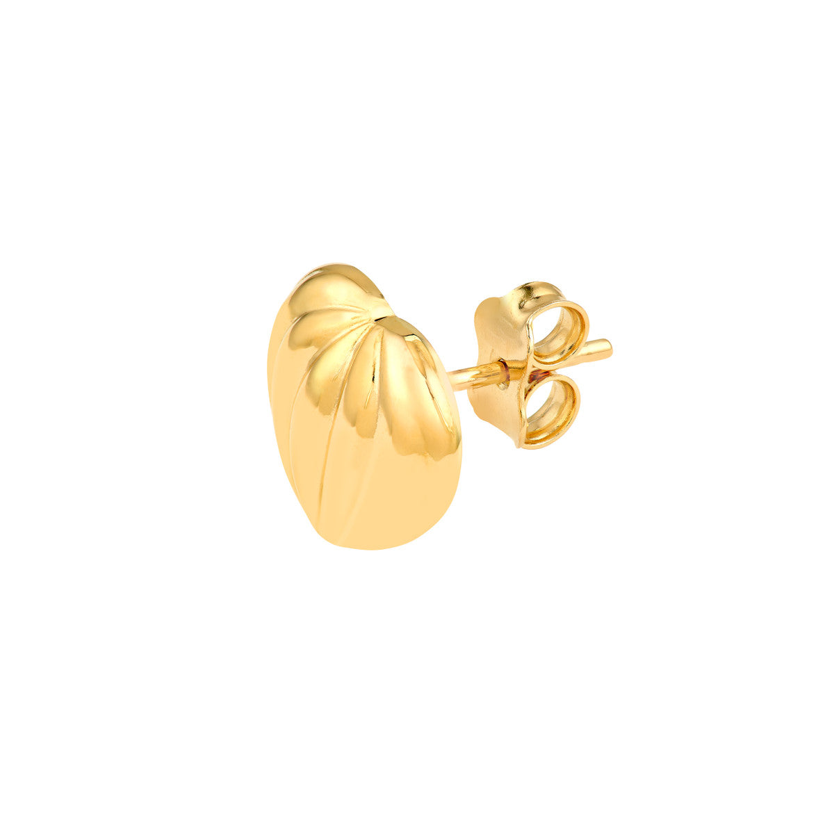 14K Yellow Gold Fluted Heart Small Stud Earrings