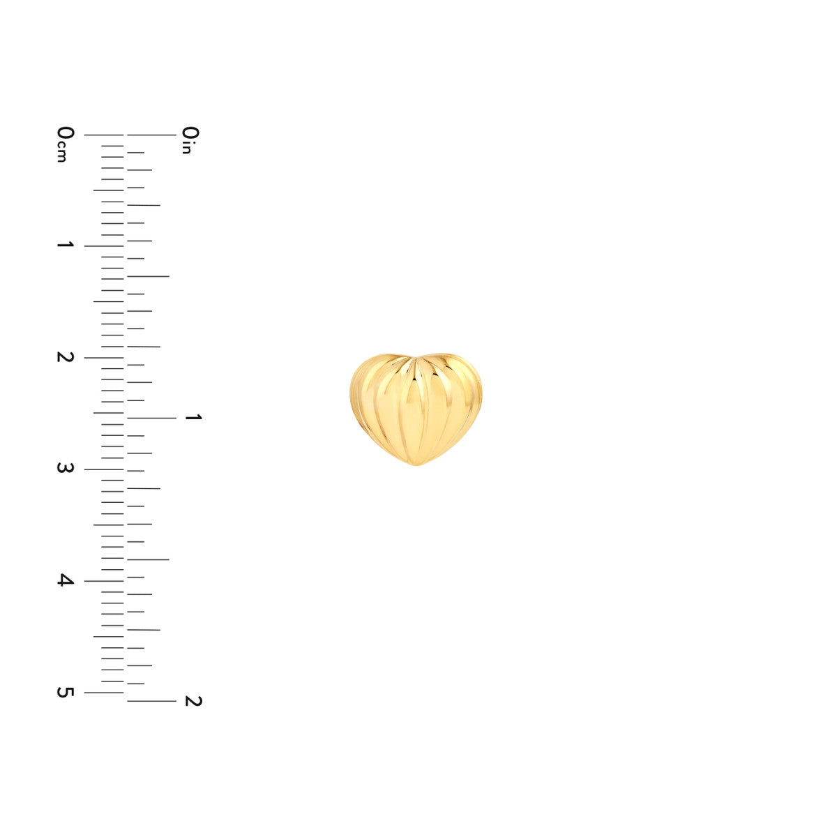 14K Yellow Gold Fluted Heart Small Stud Earrings