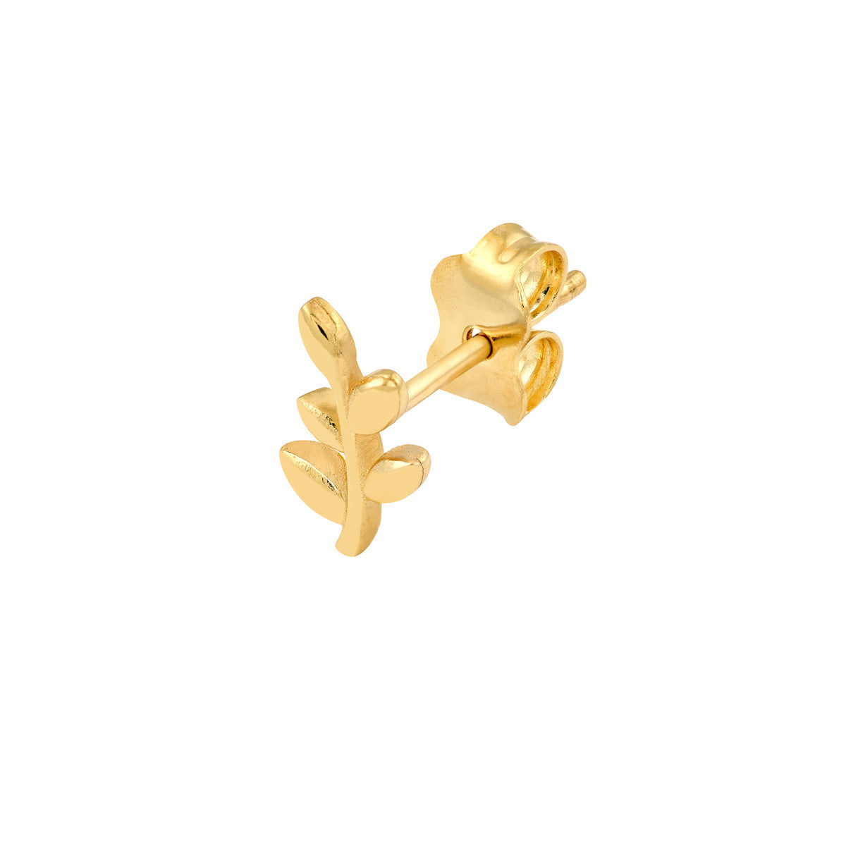14K Yellow Gold Leaf Branch Stud Earrings