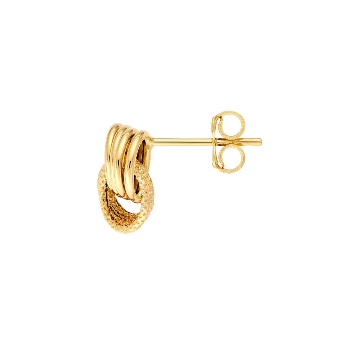 14K Yellow Gold Textured Polished Love Knot Stud Earrings