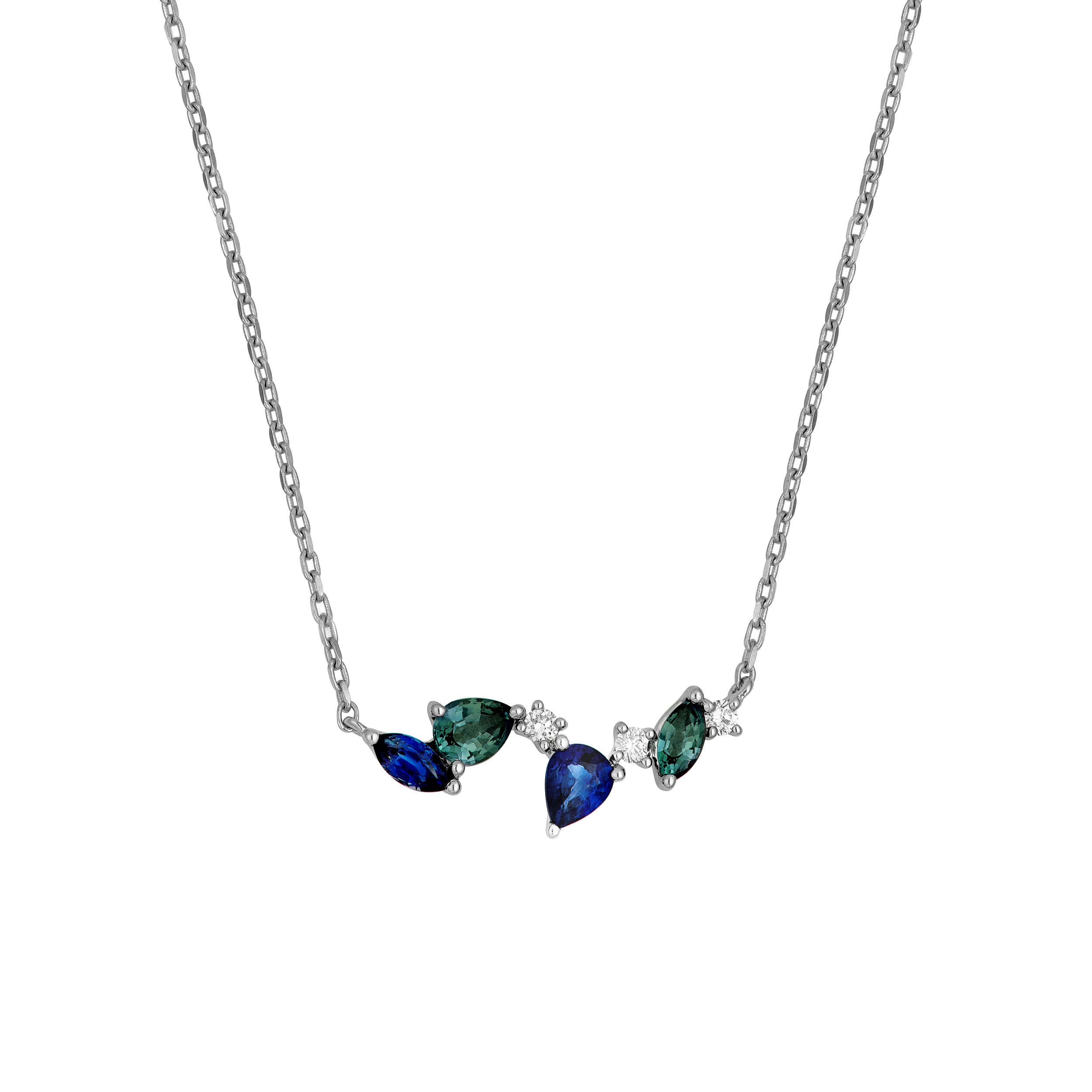 14K White Gold Petite Teal Sapphire and Blue Blossom Necklace Birmingham Jewelry Necklace Birmingham Jewelry 
