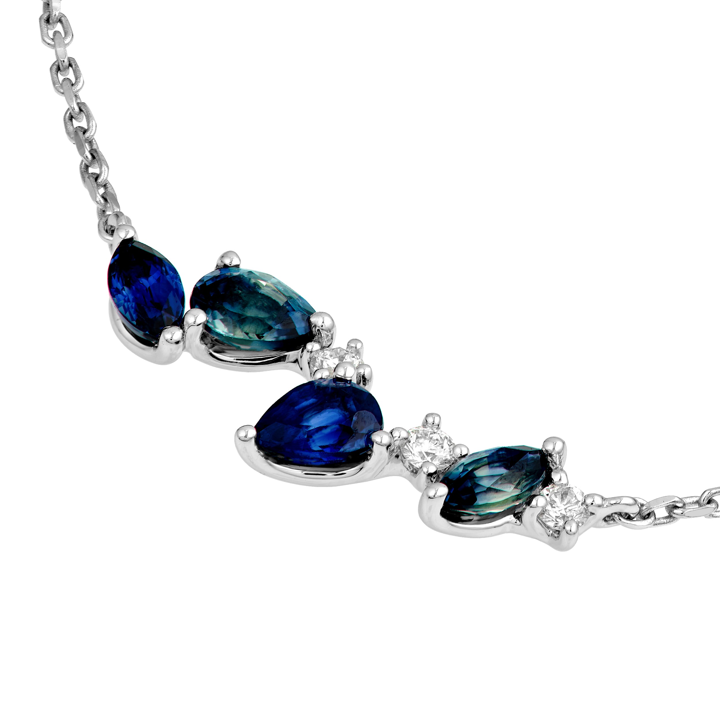 14K White Gold Petite Teal Sapphire and Blue Blossom Necklace Birmingham Jewelry Necklace Birmingham Jewelry 
