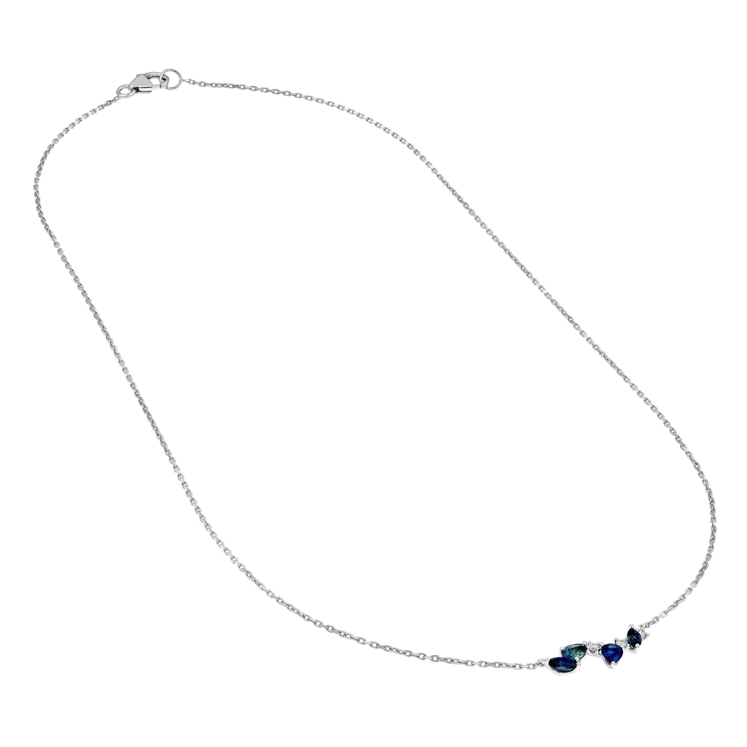 14K White Gold Petite Teal Sapphire and Blue Blossom Necklace Birmingham Jewelry Necklace Birmingham Jewelry 
