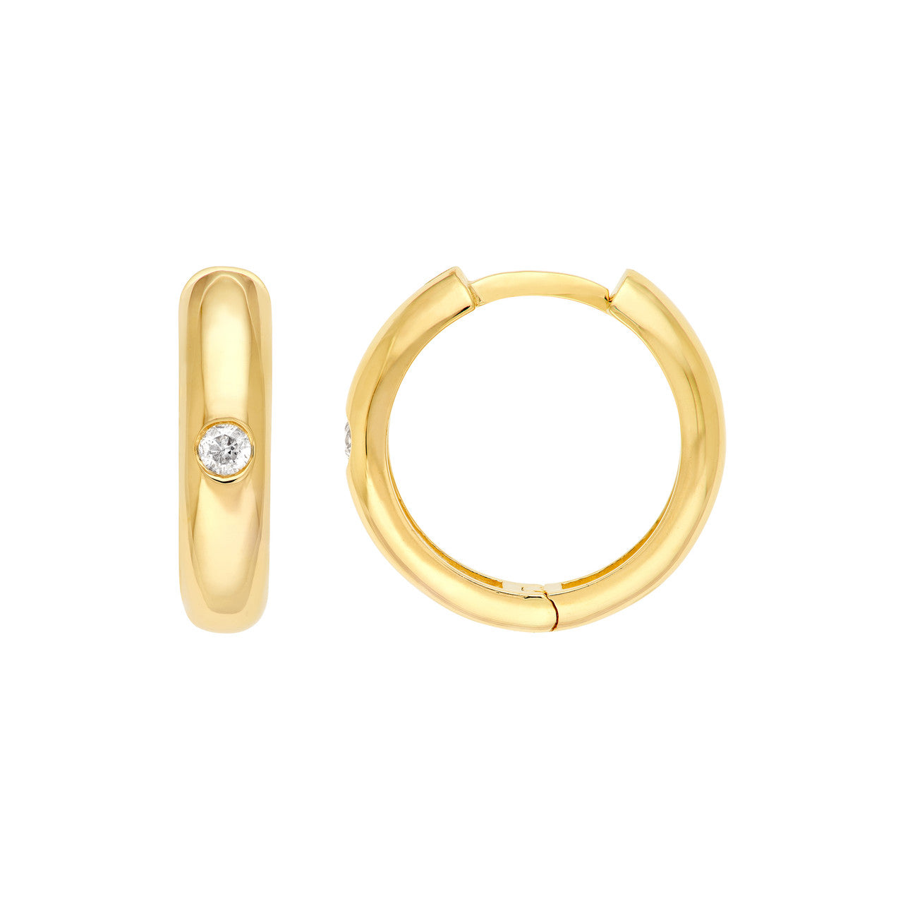 14K Yellow Gold 15.00mm Diamond Round Hoop Earrings