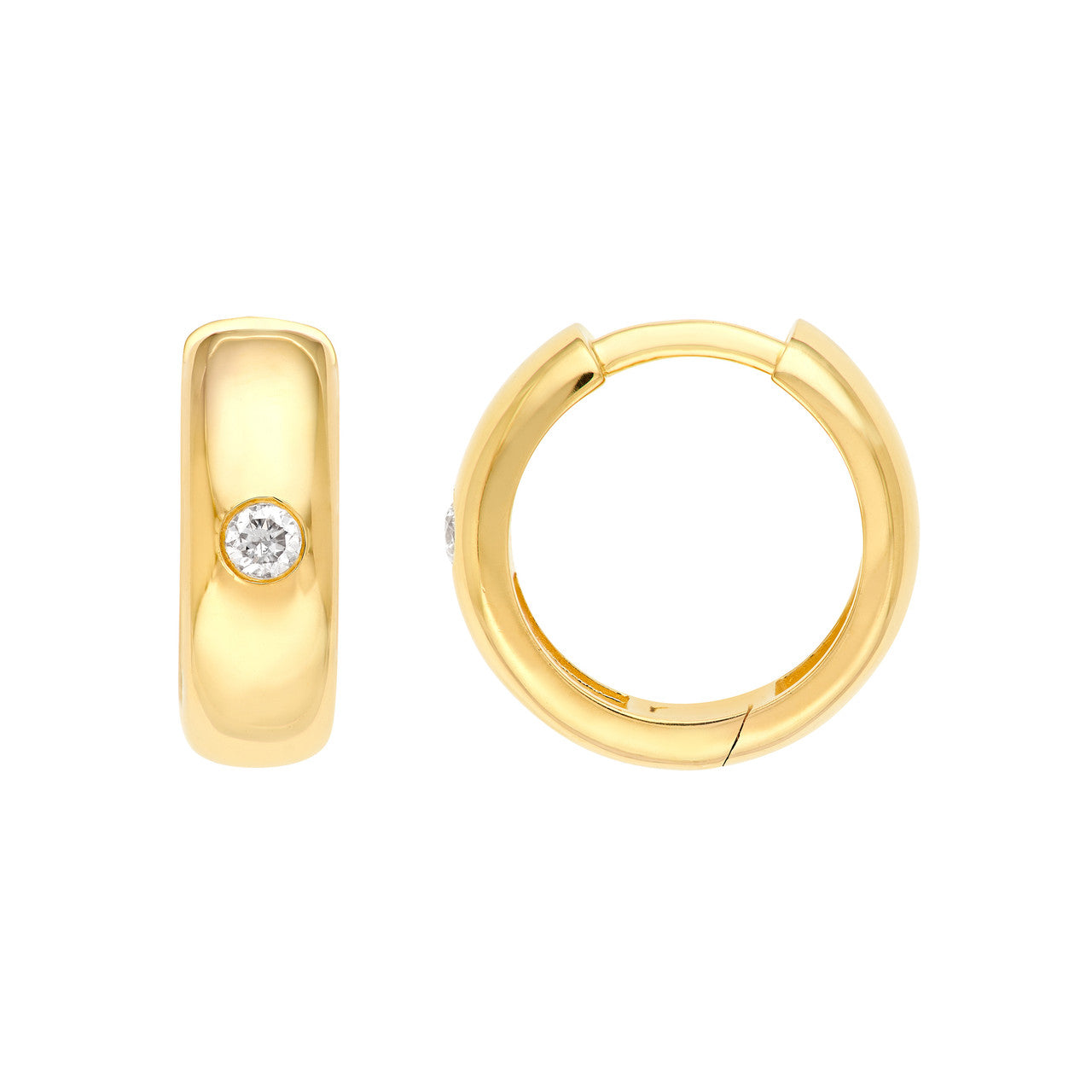 14K Yellow Gold 13.00mm x 4.00mm Diamond Round Hoop Earrings