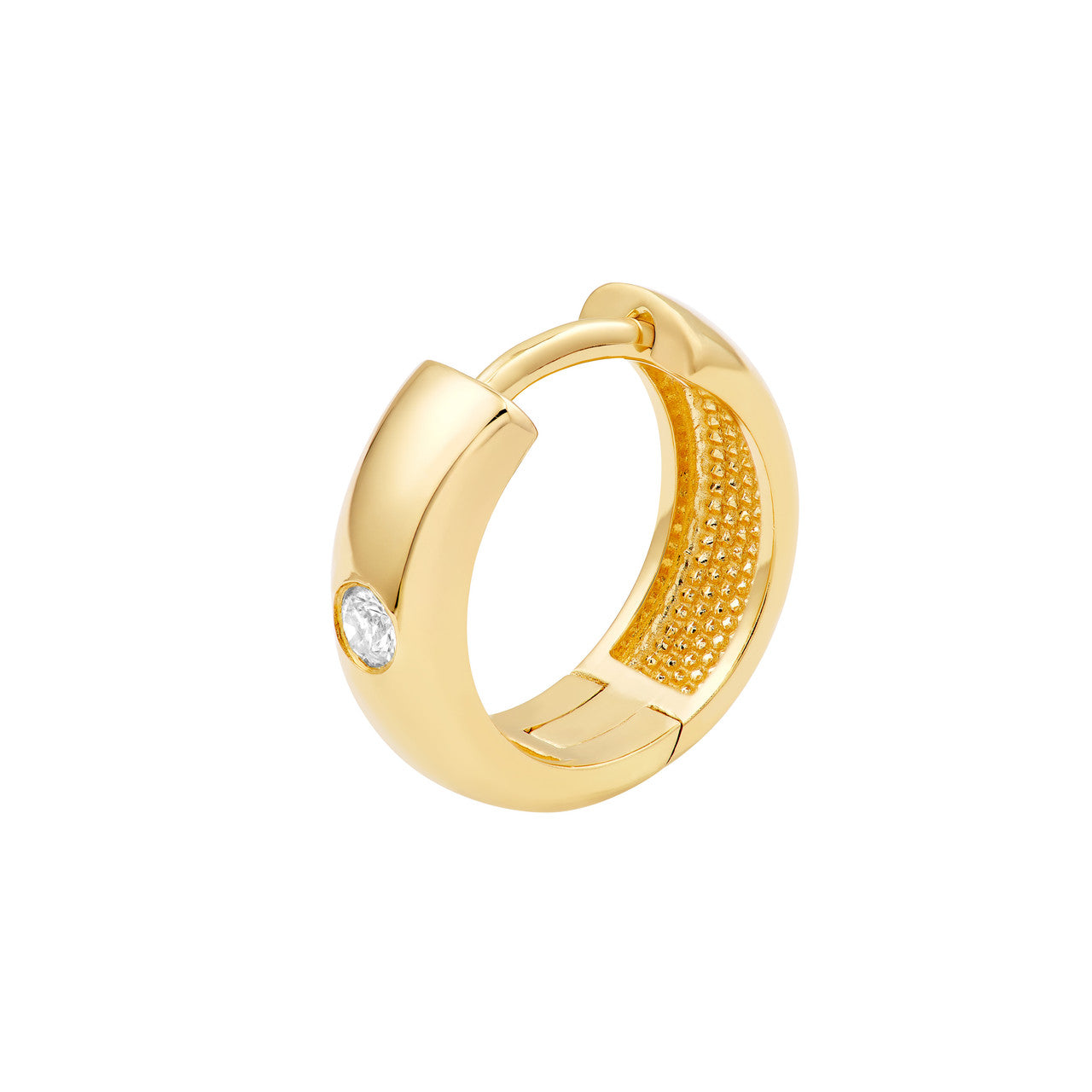 14K Yellow Gold 13.00mm x 4.00mm Diamond Round Hoop Earrings