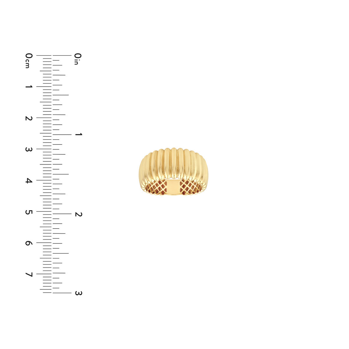 14K Yellow Gold Ribbed Wide Band Ring