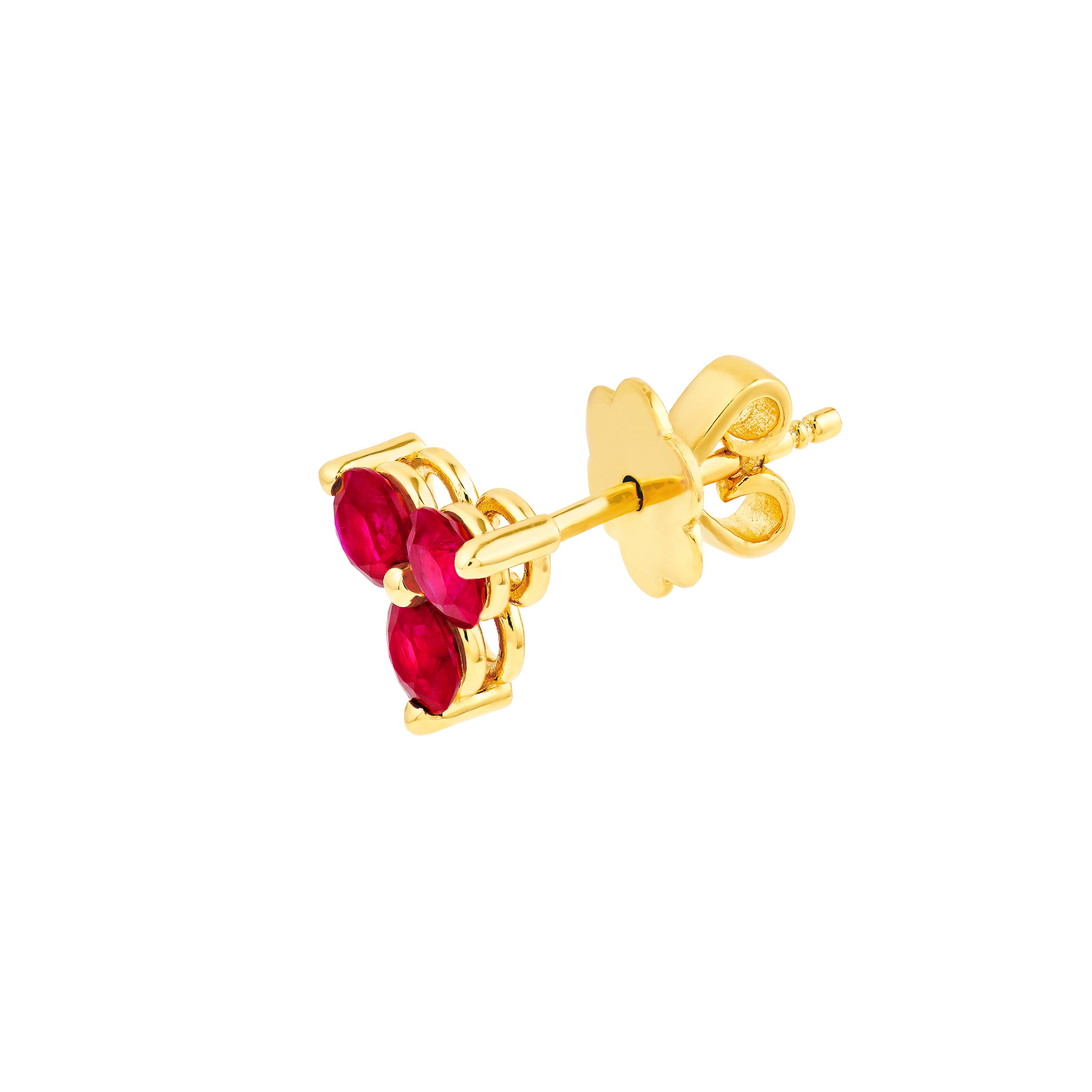 14K Yellow Gold 3.50mm Ruby Trio Stud Earrings