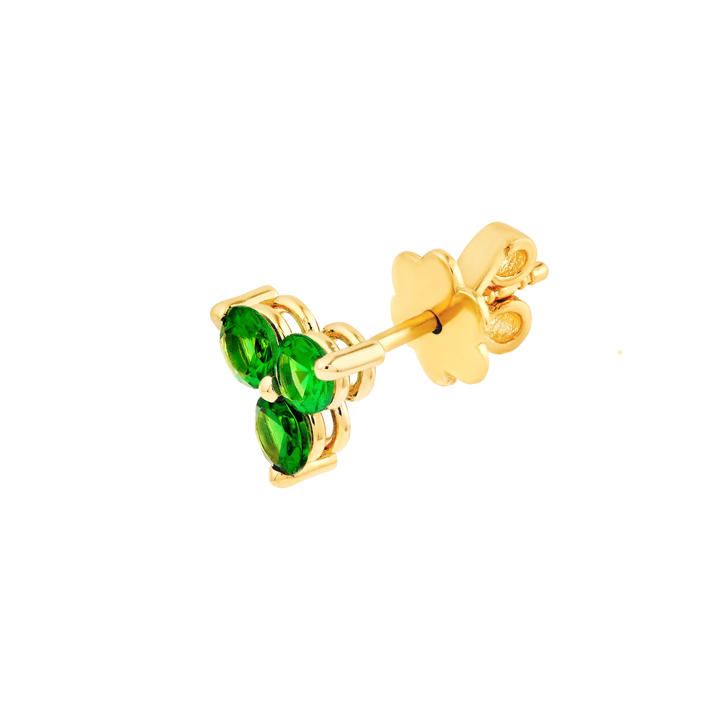 14K Yellow Gold 3.50mm Green Tsavorite Trio Stud Earrings
