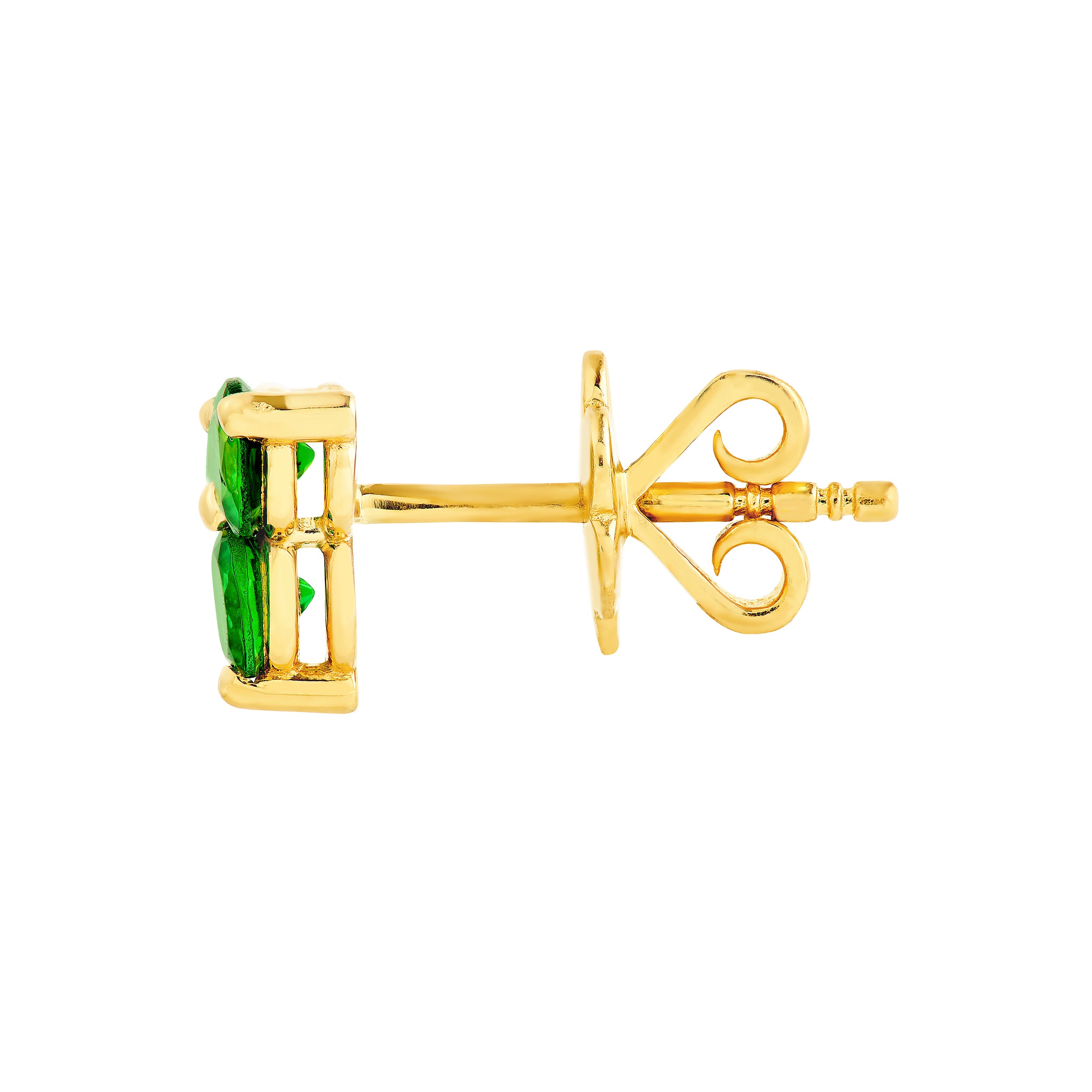 14K Yellow Gold 3.50mm Green Tsavorite Trio Stud Earrings
