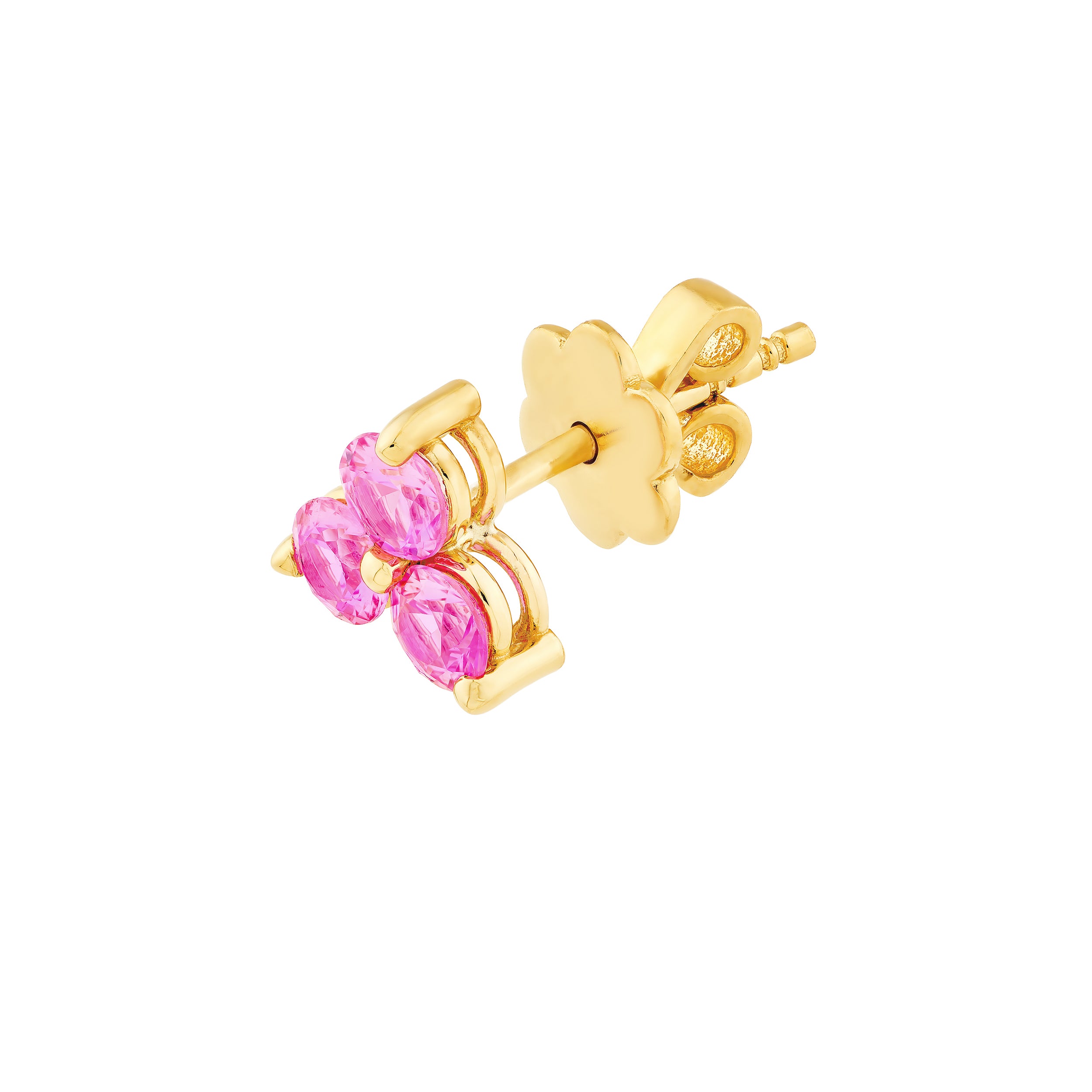 14K Yellow Gold 3.50mm Pink Sapphire Trio Stud Earrings