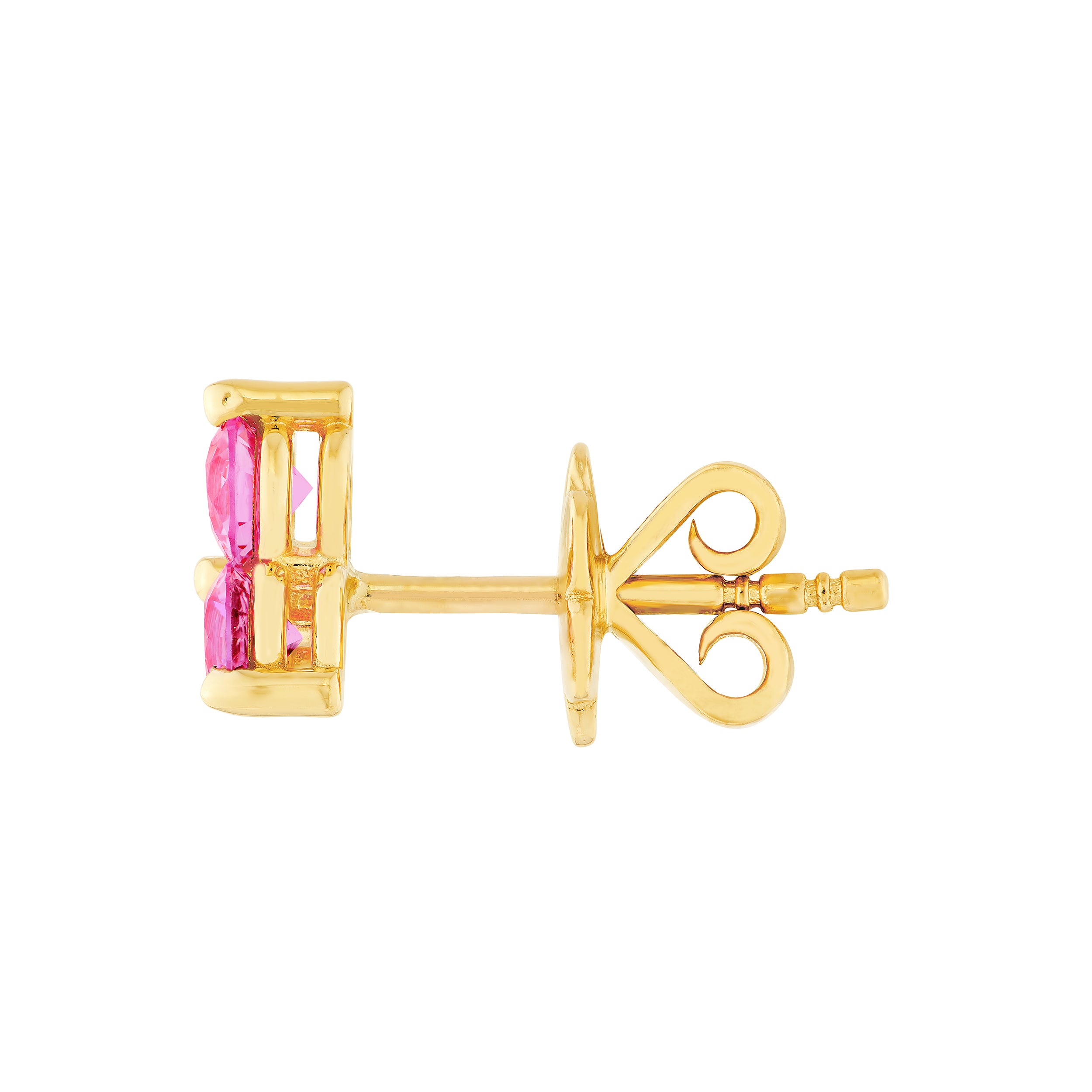 14K Yellow Gold 3.50mm Pink Sapphire Trio Stud Earrings