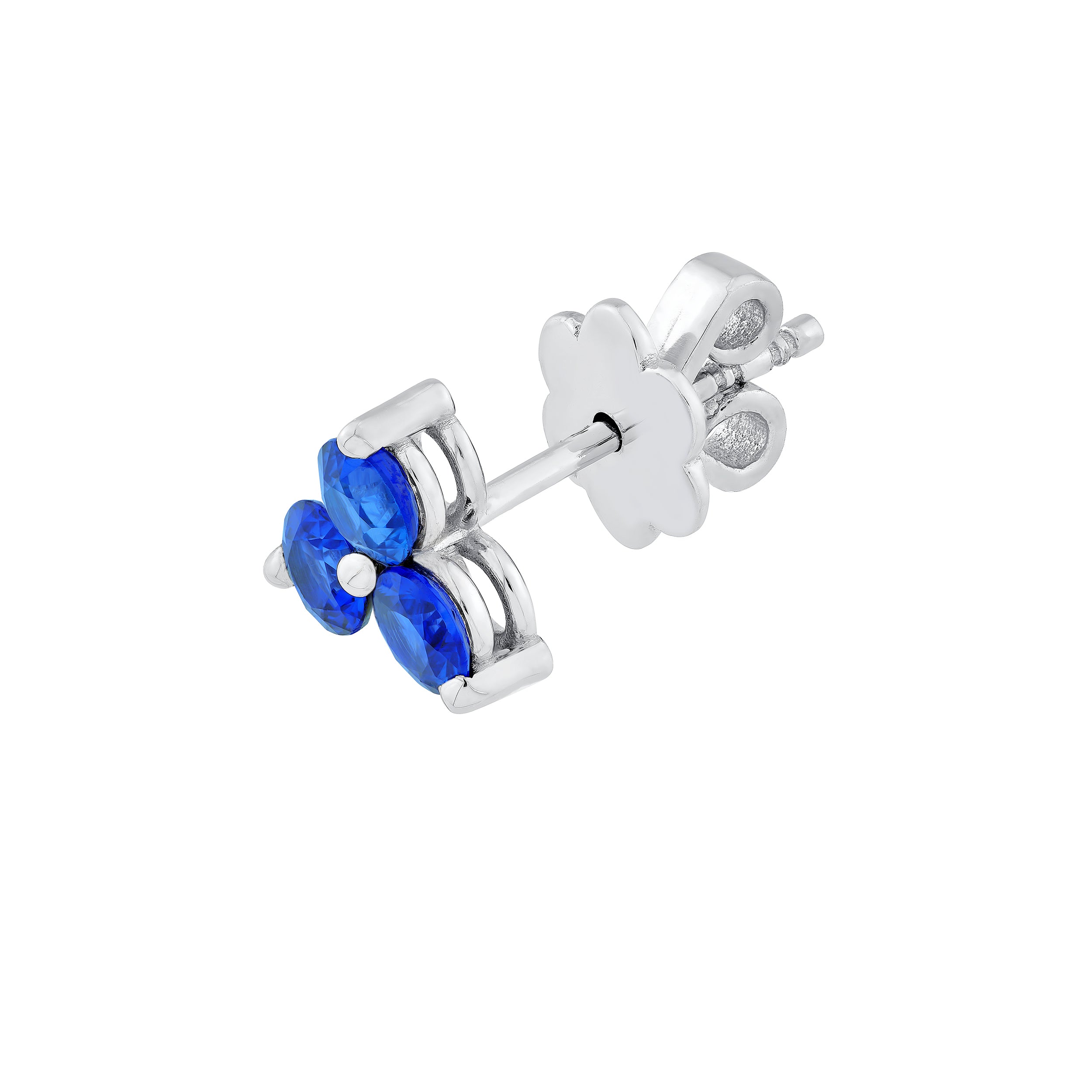 14K White Gold 3.50mm Blue Sapphire Trio Stud Earrings