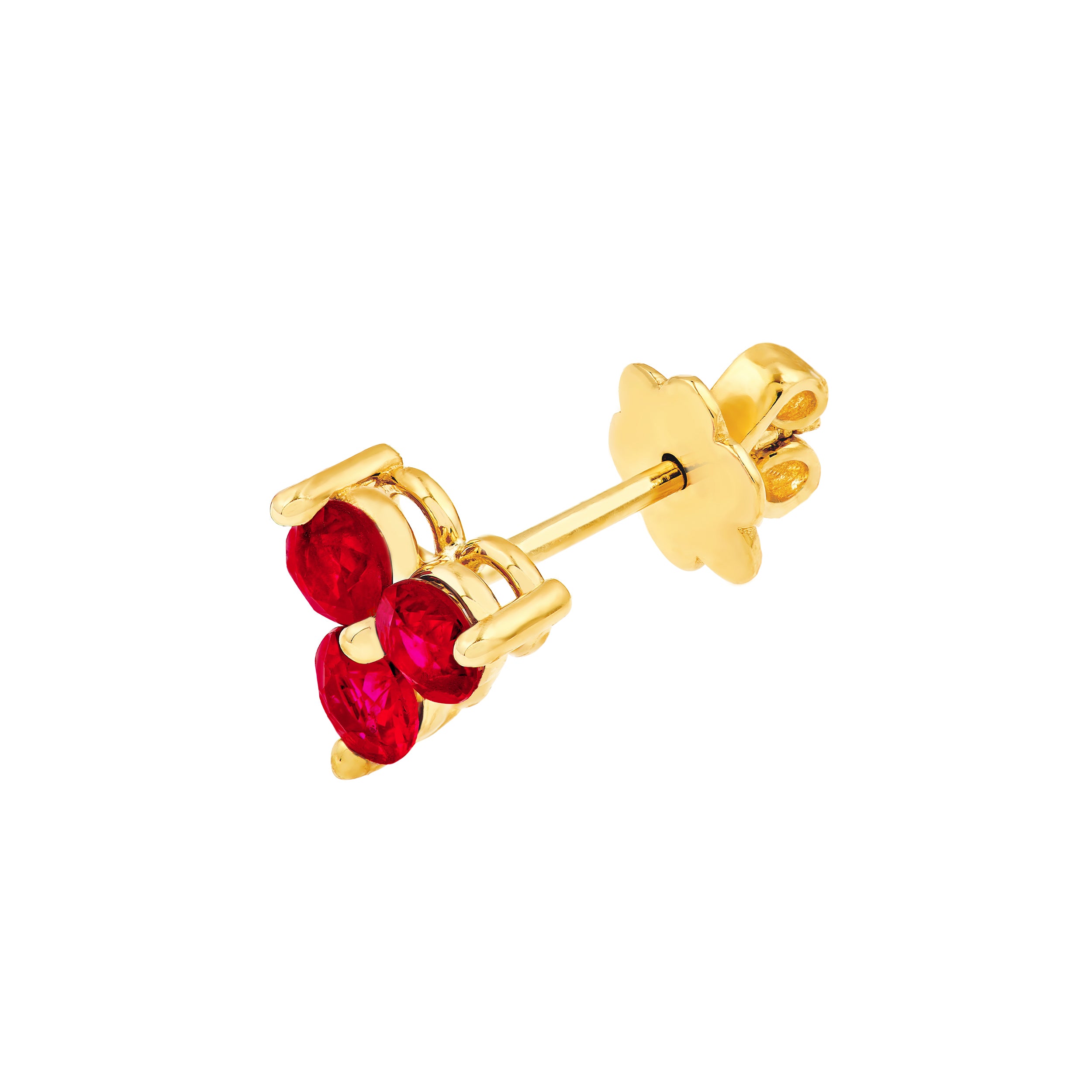 14K Yellow Gold 3.00mm Red Ruby Trio Stud Earrings