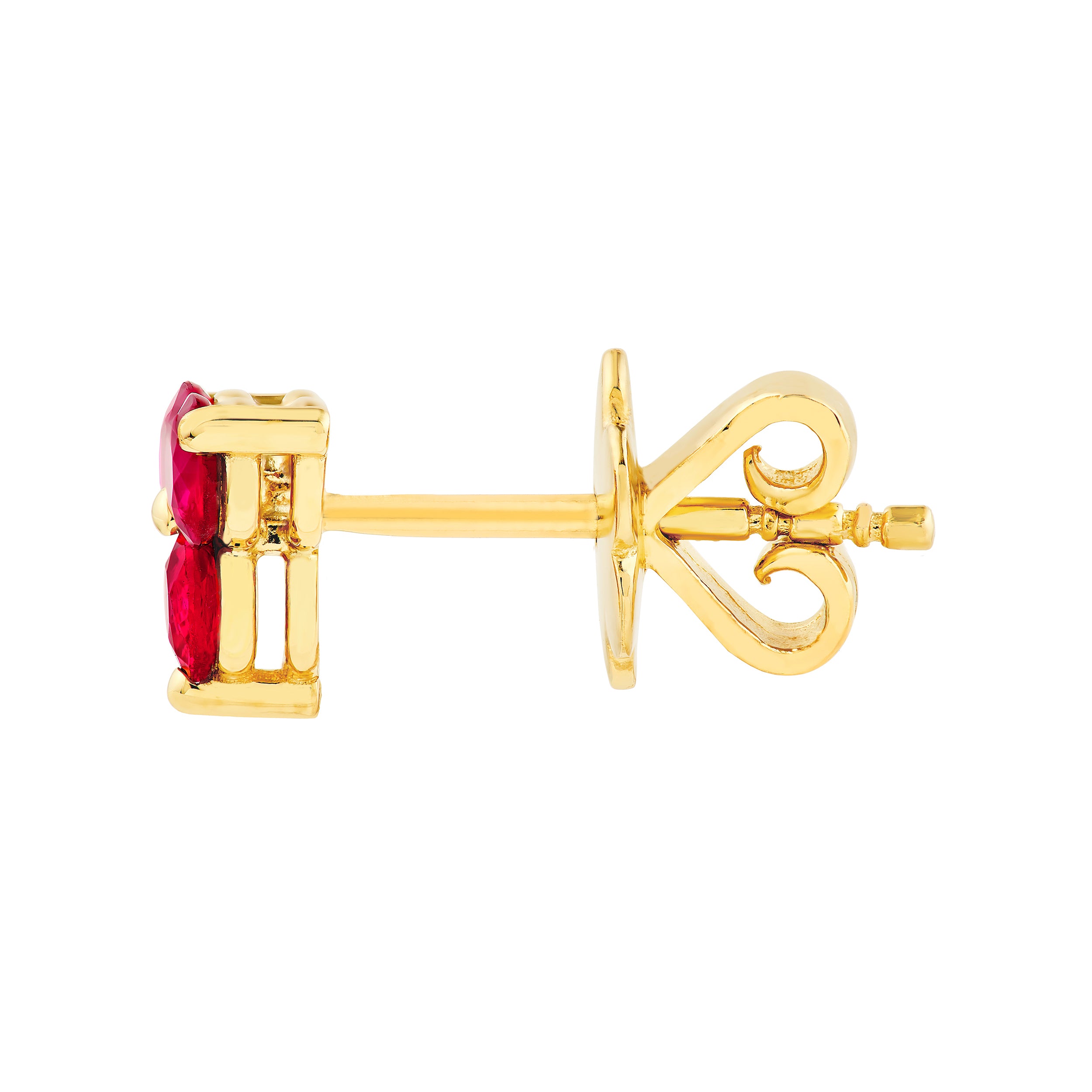 14K Yellow Gold 3.00mm Red Ruby Trio Stud Earrings