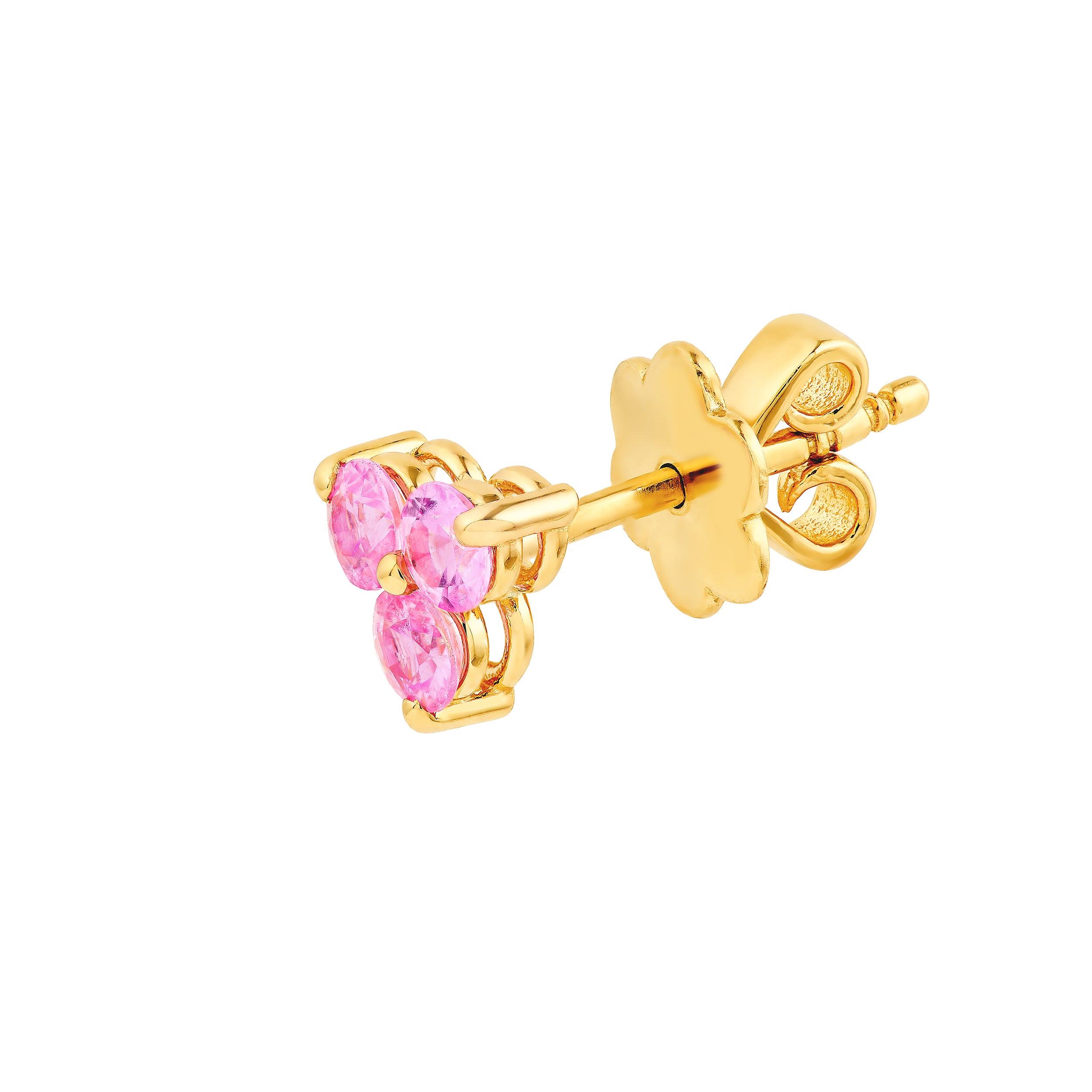 14K Yellow Gold 3.00mm Pink Sapphire Trio Stud Earrings