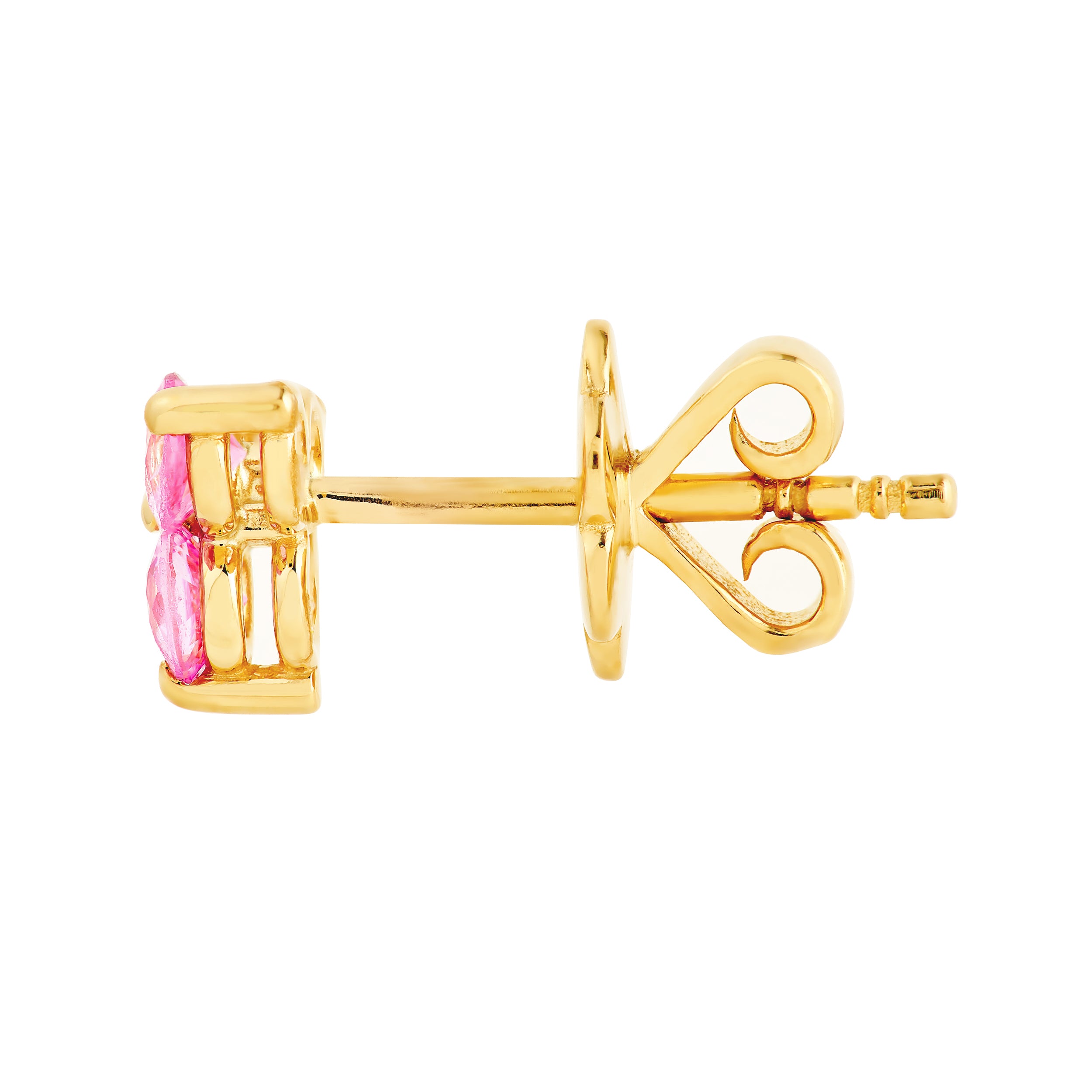 14K Yellow Gold 3.00mm Pink Sapphire Trio Stud Earrings