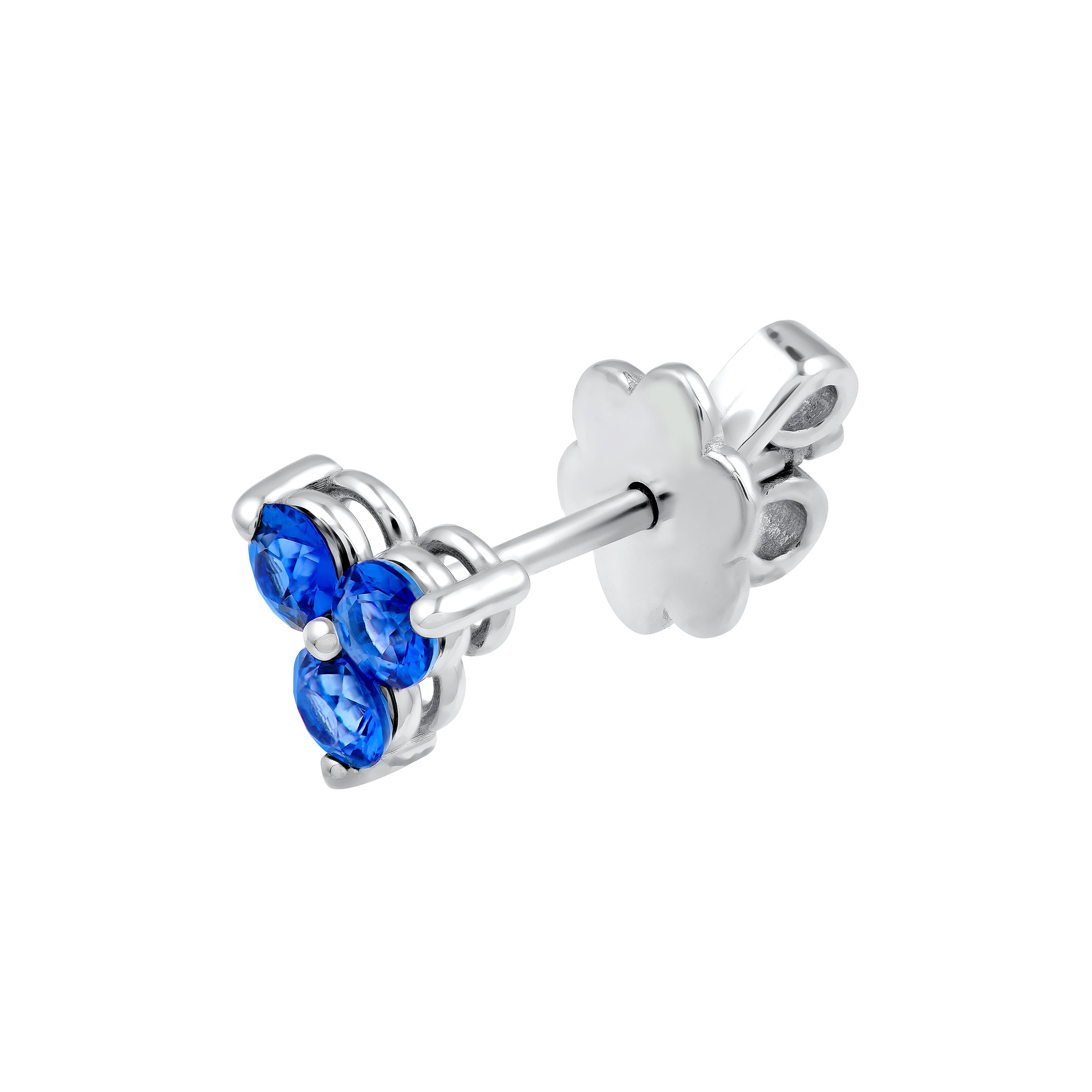 14K White Gold 3.00mm Blue Sapphire Trio Stud Earrings