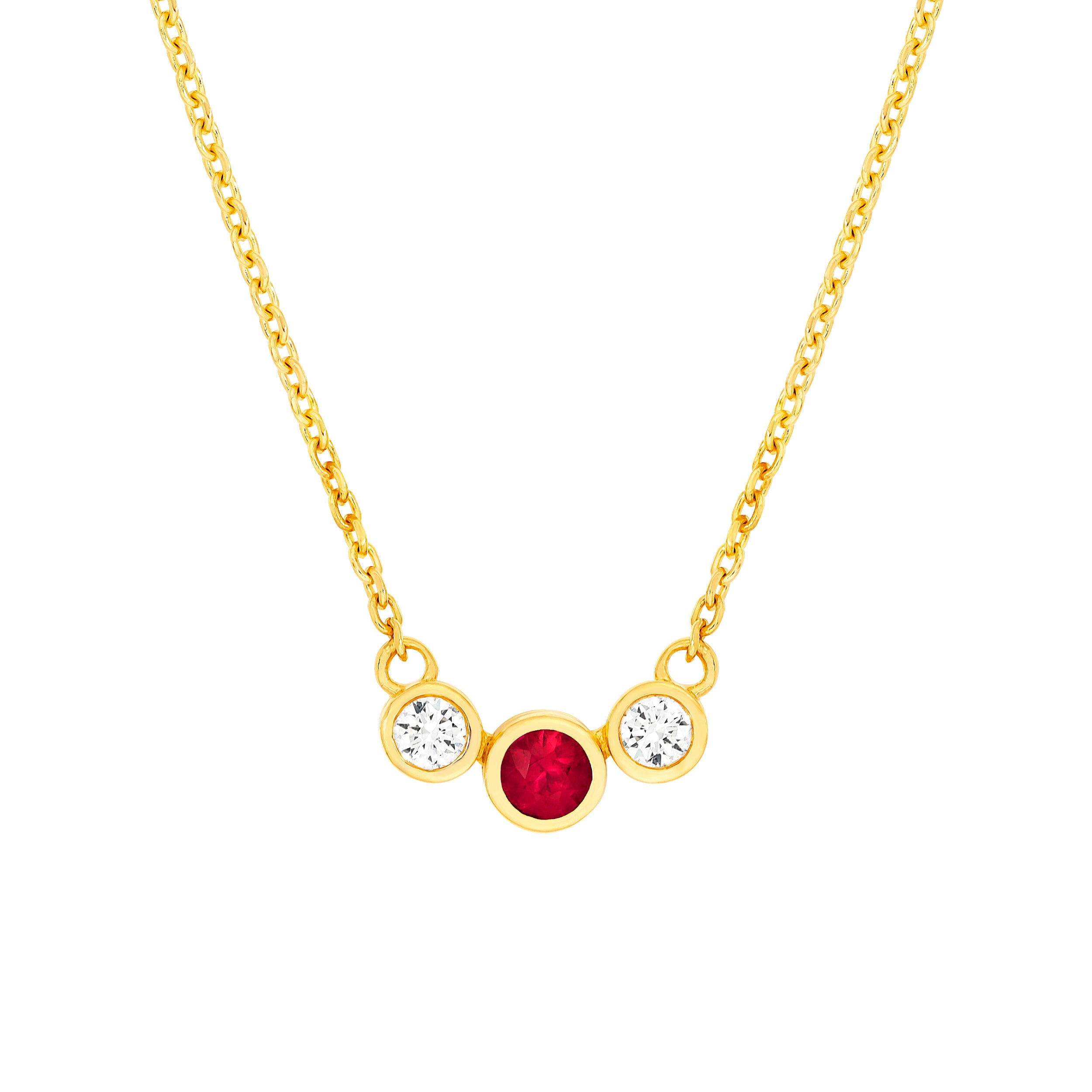 14K Yellow Gold 3.70mm Ruby & 1/5tcw Diamond Bezel Graduated Necklace