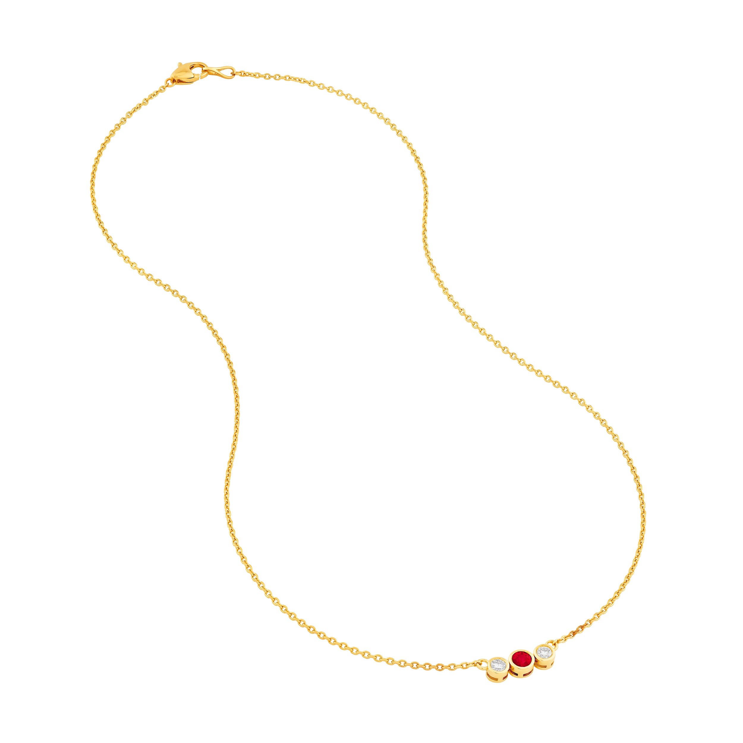 14K Yellow Gold 3.70mm Ruby & 1/5tcw Diamond Bezel Graduated Necklace