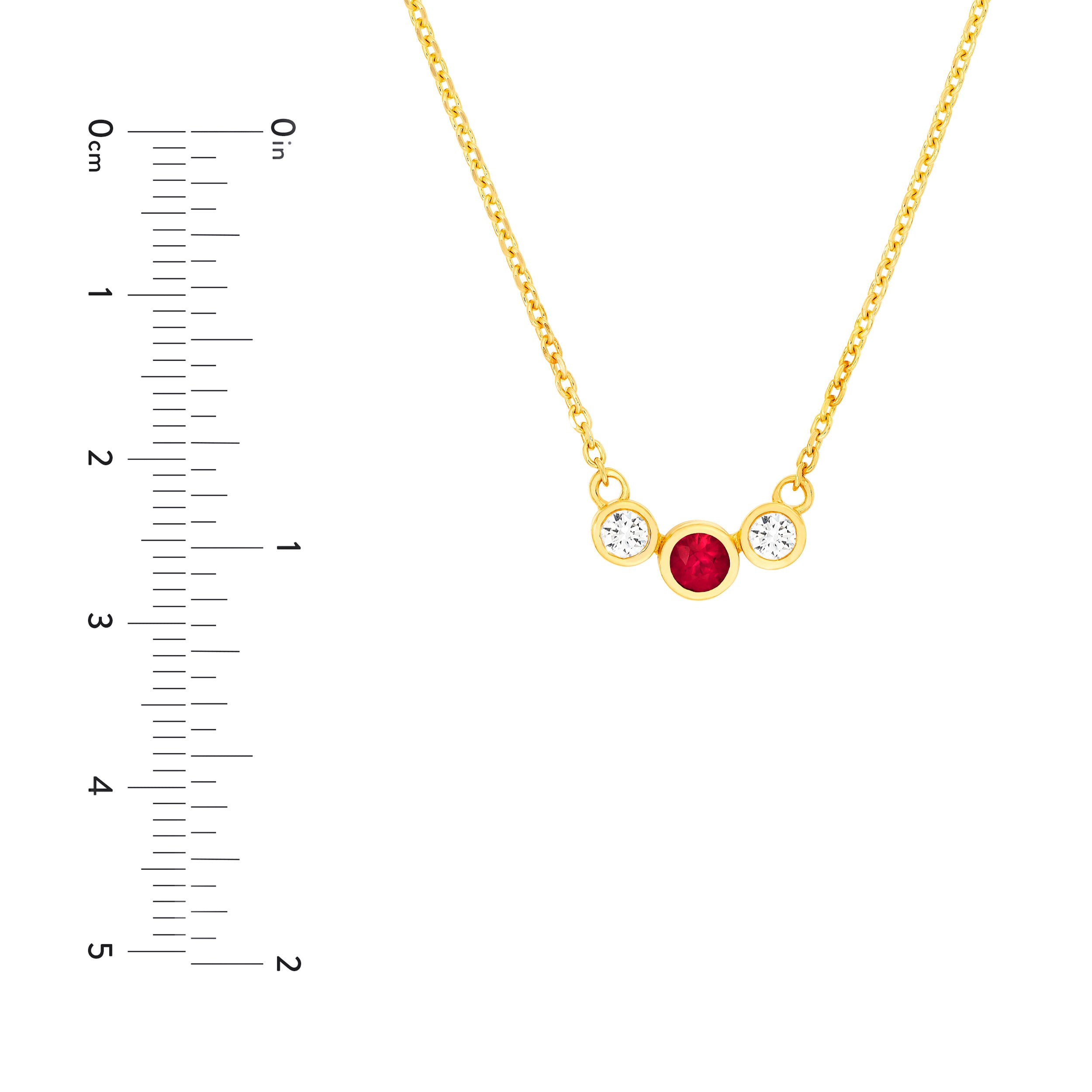 14K Yellow Gold 3.70mm Ruby & 1/5tcw Diamond Bezel Graduated Necklace