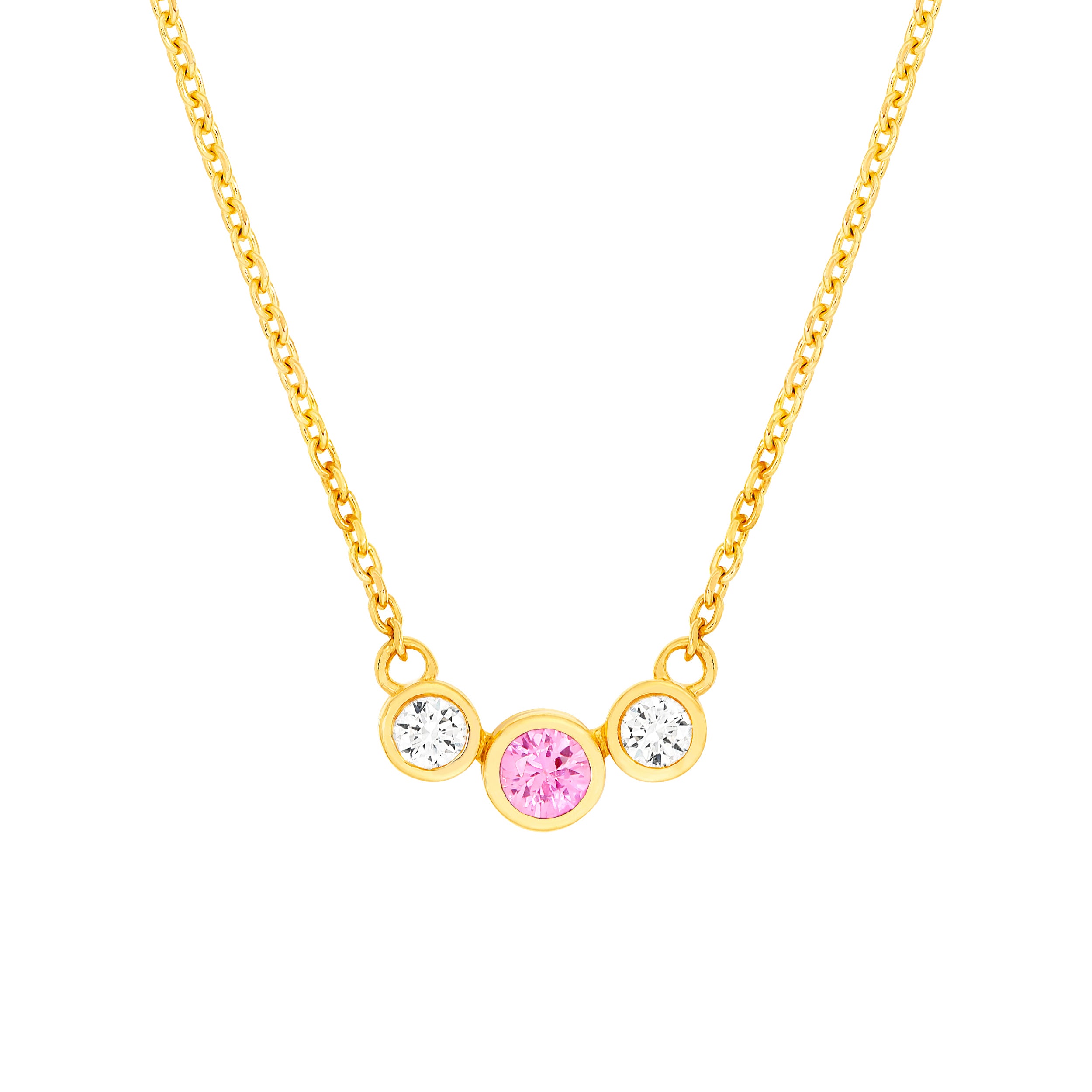 14K Yellow Gold 3.70mm Pink Sapphire & 1/5tcw Diamond Bezel Necklace