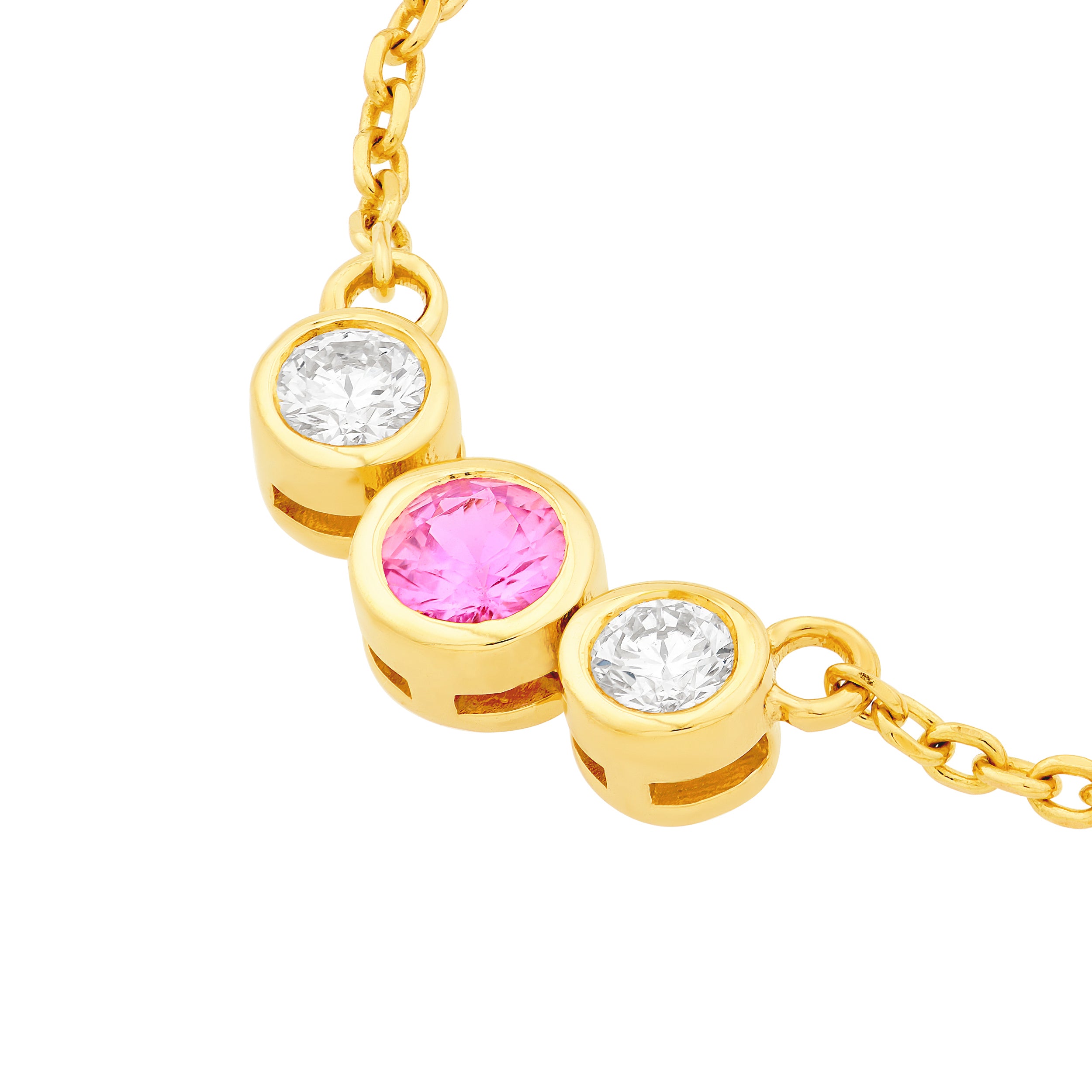 14K Yellow Gold 3.70mm Pink Sapphire & 1/5tcw Diamond Bezel Necklace