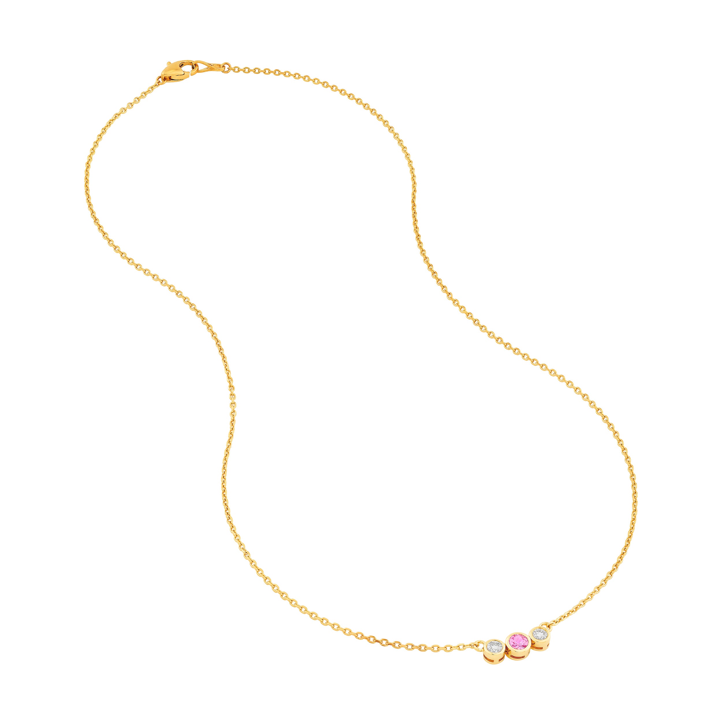 14K Yellow Gold 3.70mm Pink Sapphire & 1/5tcw Diamond Bezel Necklace