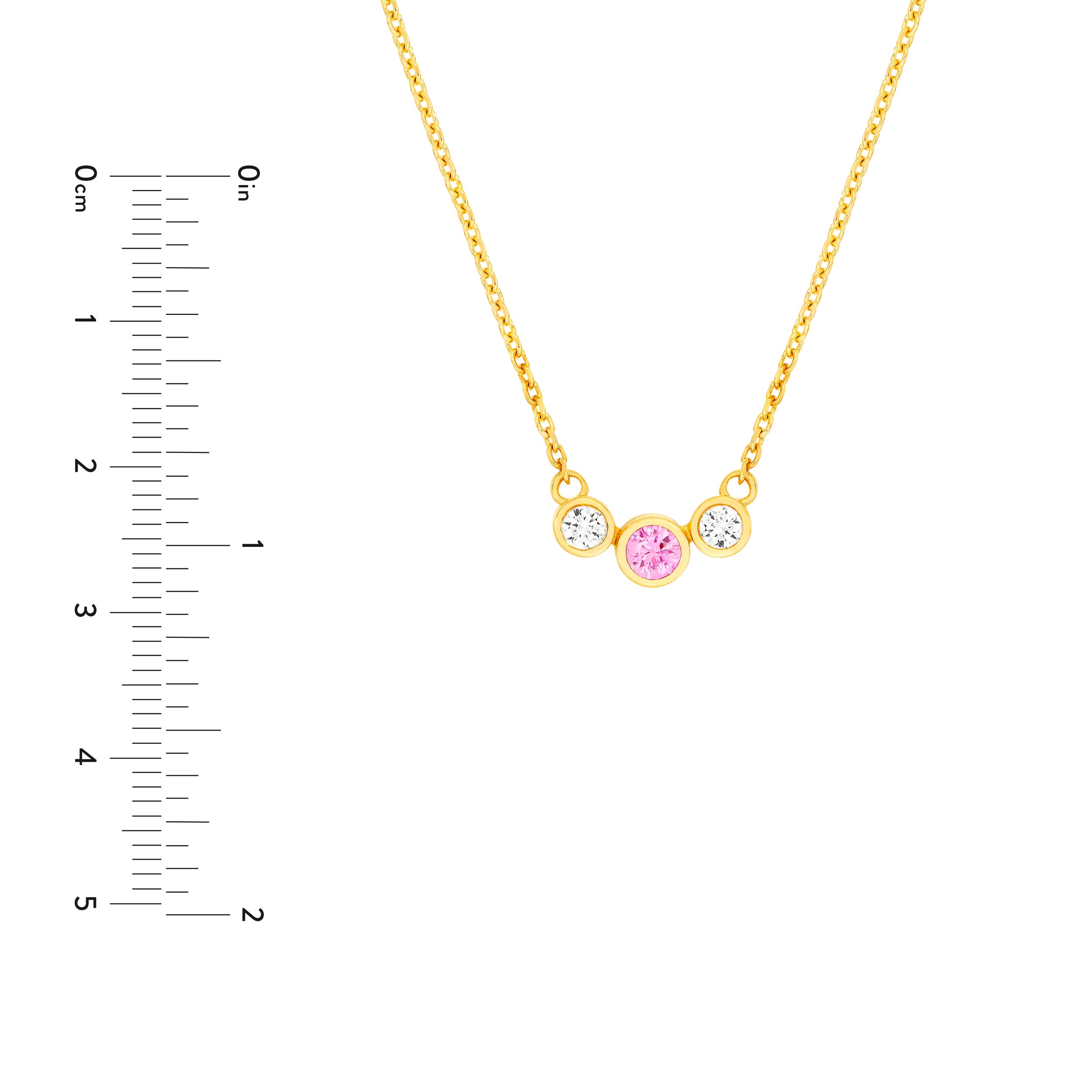 14K Yellow Gold 3.70mm Pink Sapphire & 1/5tcw Diamond Bezel Necklace