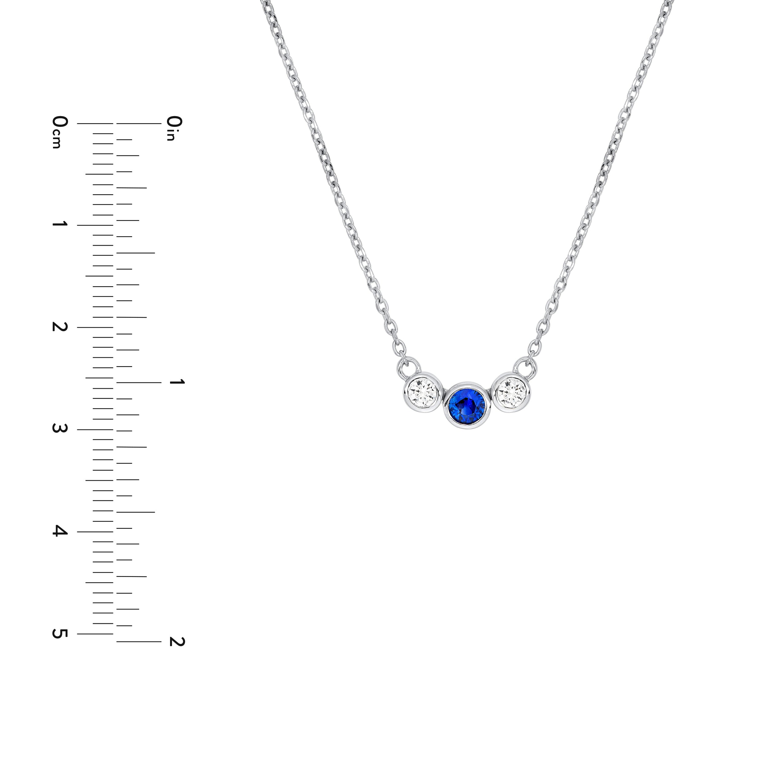 14K White Gold 3.70mm Blue Sapphire & 1/5tcw Diamond Bezel Necklace