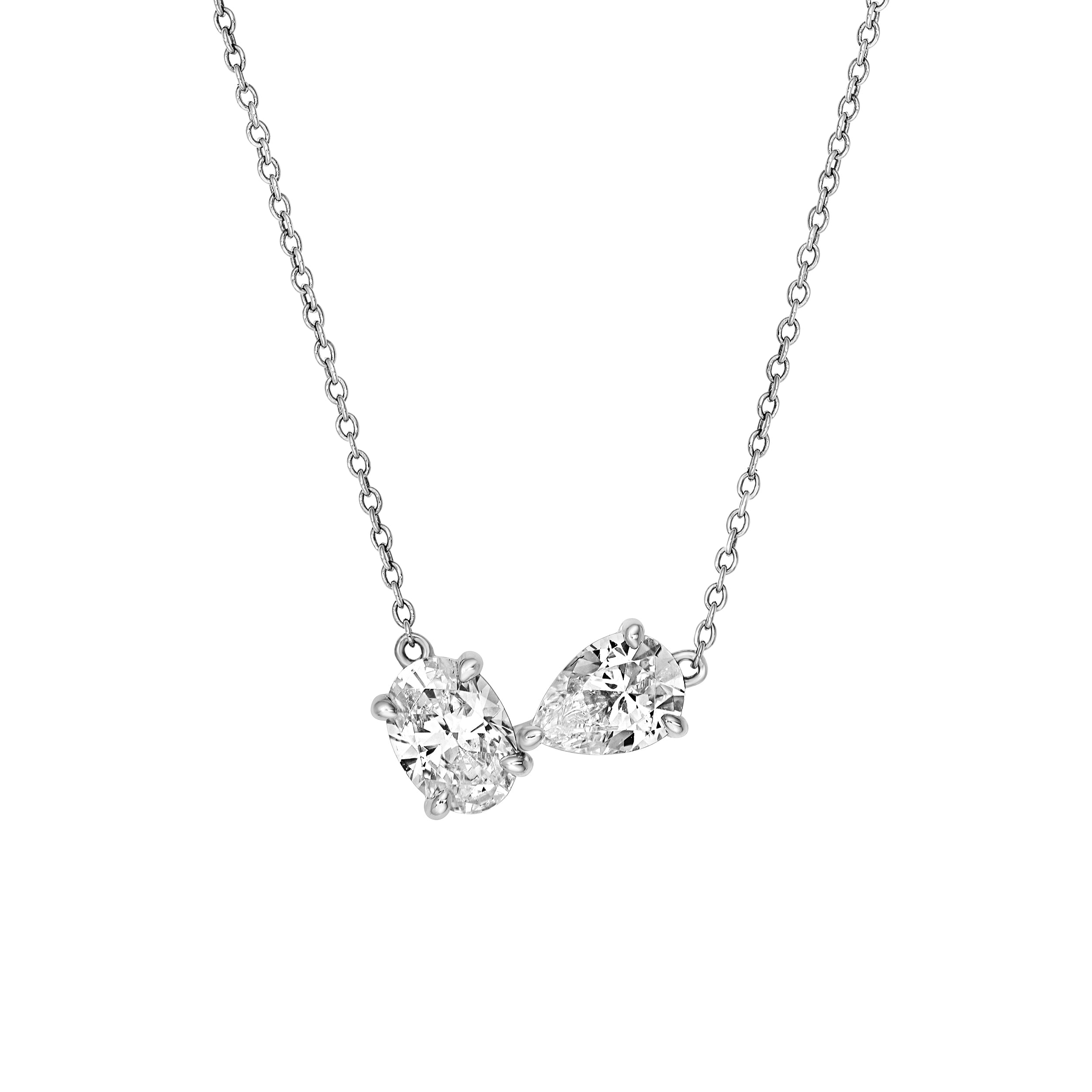 14K Gold 1-1/2tcw Toi et Moi Pear & Oval Diamond Necklace Birmingham Jewelry Necklace Birmingham Jewelry 
