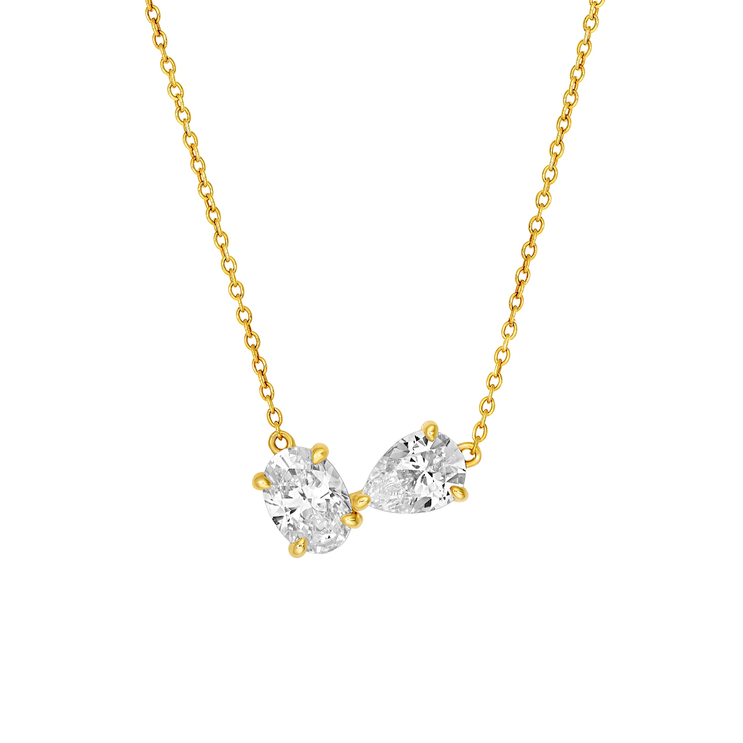 14K Gold 1-1/2tcw Toi et Moi Pear & Oval Diamond Necklace Birmingham Jewelry Necklace Birmingham Jewelry 