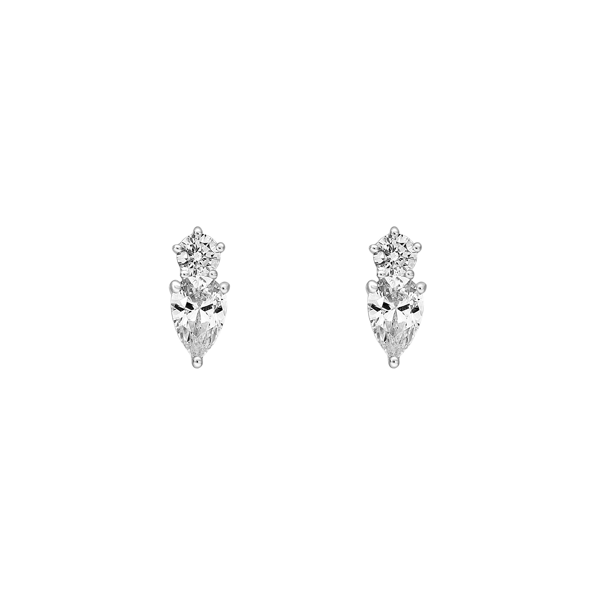 14K Gold 1-1/5tcw Round & Pear Diamond Stud Earrings Birmingham Jewelry Earrings Birmingham Jewelry 