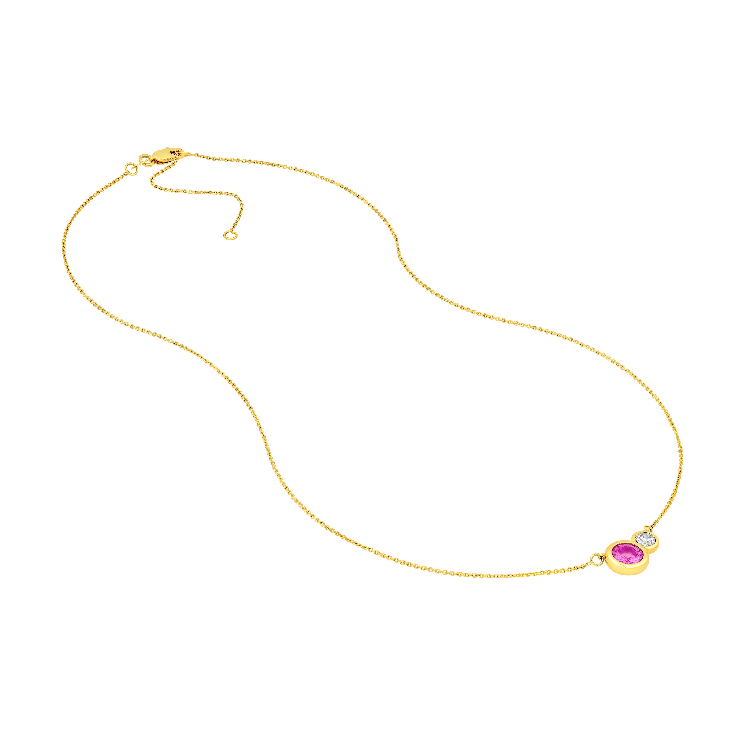 14K Yellow Gold 1-1/3tcw Toi et Moi Pink Sapphire & Diamond Bezel Necklace Birmingham Jewelry Necklace Birmingham Jewelry 