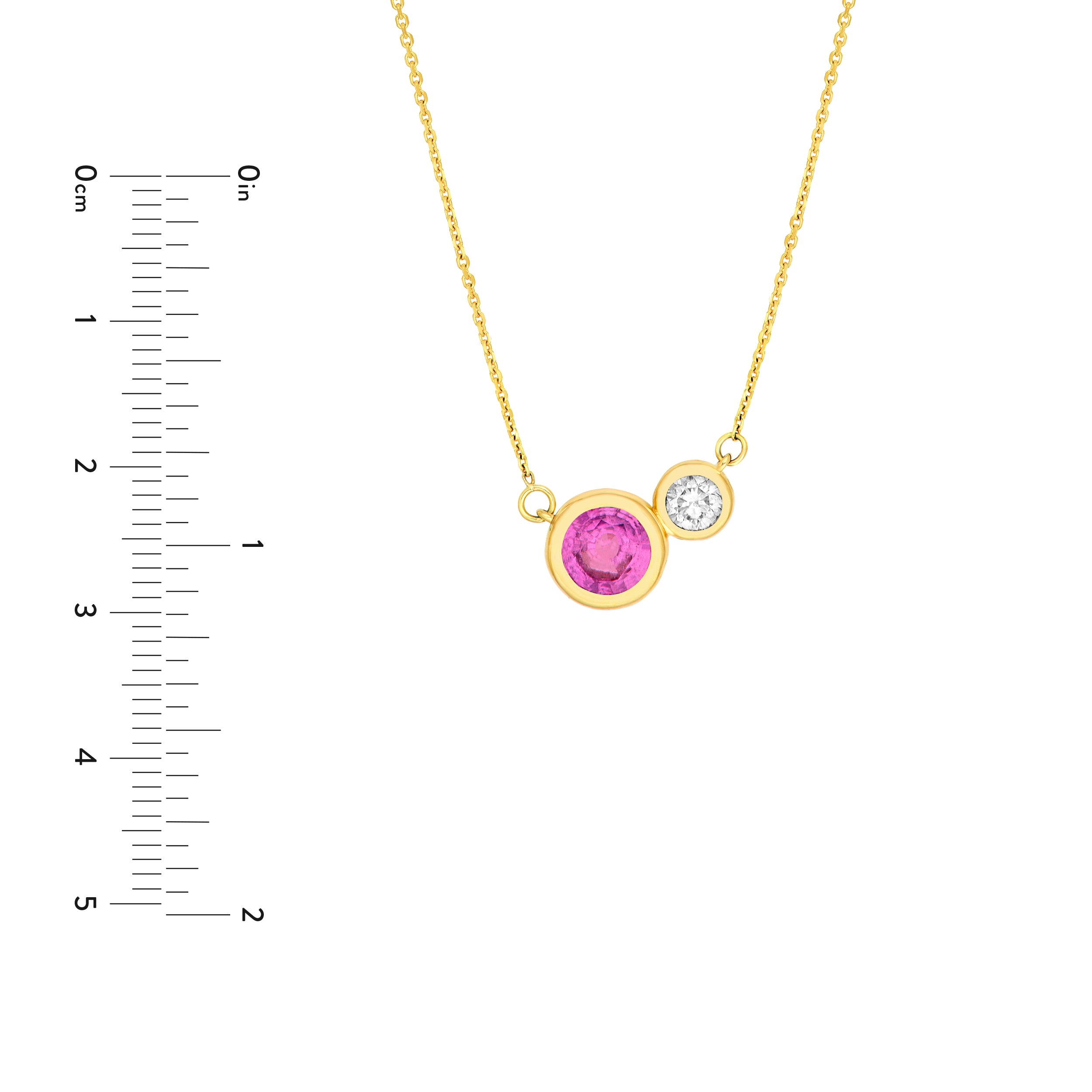 14K Yellow Gold 1-1/3tcw Toi et Moi Pink Sapphire & Diamond Bezel Necklace Birmingham Jewelry Necklace Birmingham Jewelry 