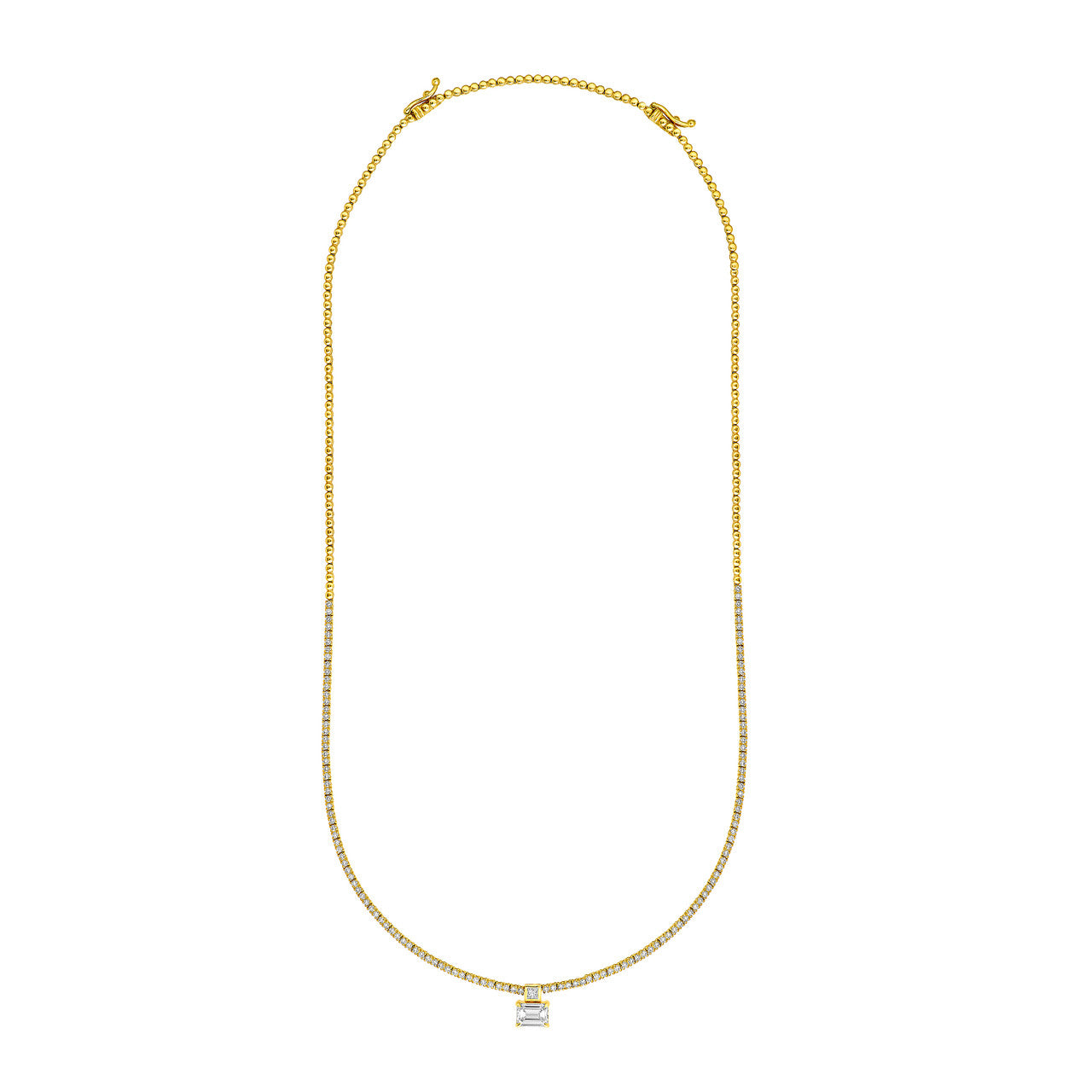14K Yellow Gold Diamond Tennis Necklace with Emerald Cut Center Stone Birmingham Jewelry Necklace Birmingham Jewelry 