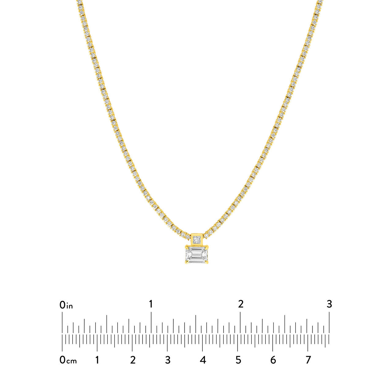 14K Yellow Gold Diamond Tennis Necklace with Emerald Cut Center Stone Birmingham Jewelry Necklace Birmingham Jewelry 