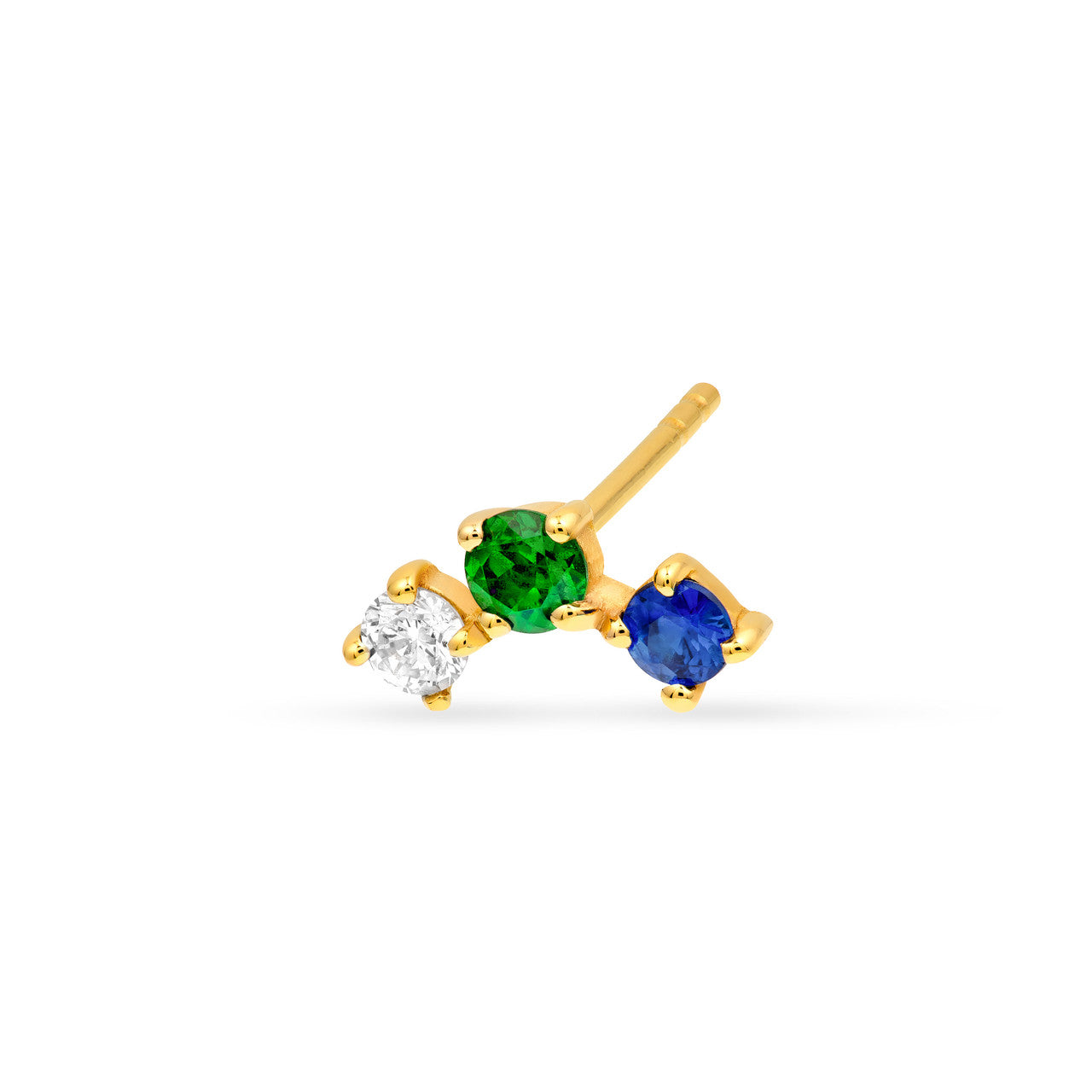 14K Yellow Gold Round Tsavorite Diamond & Sapphire Curve Earrings Birmingham Jewelry Earrings Birmingham Jewelry 