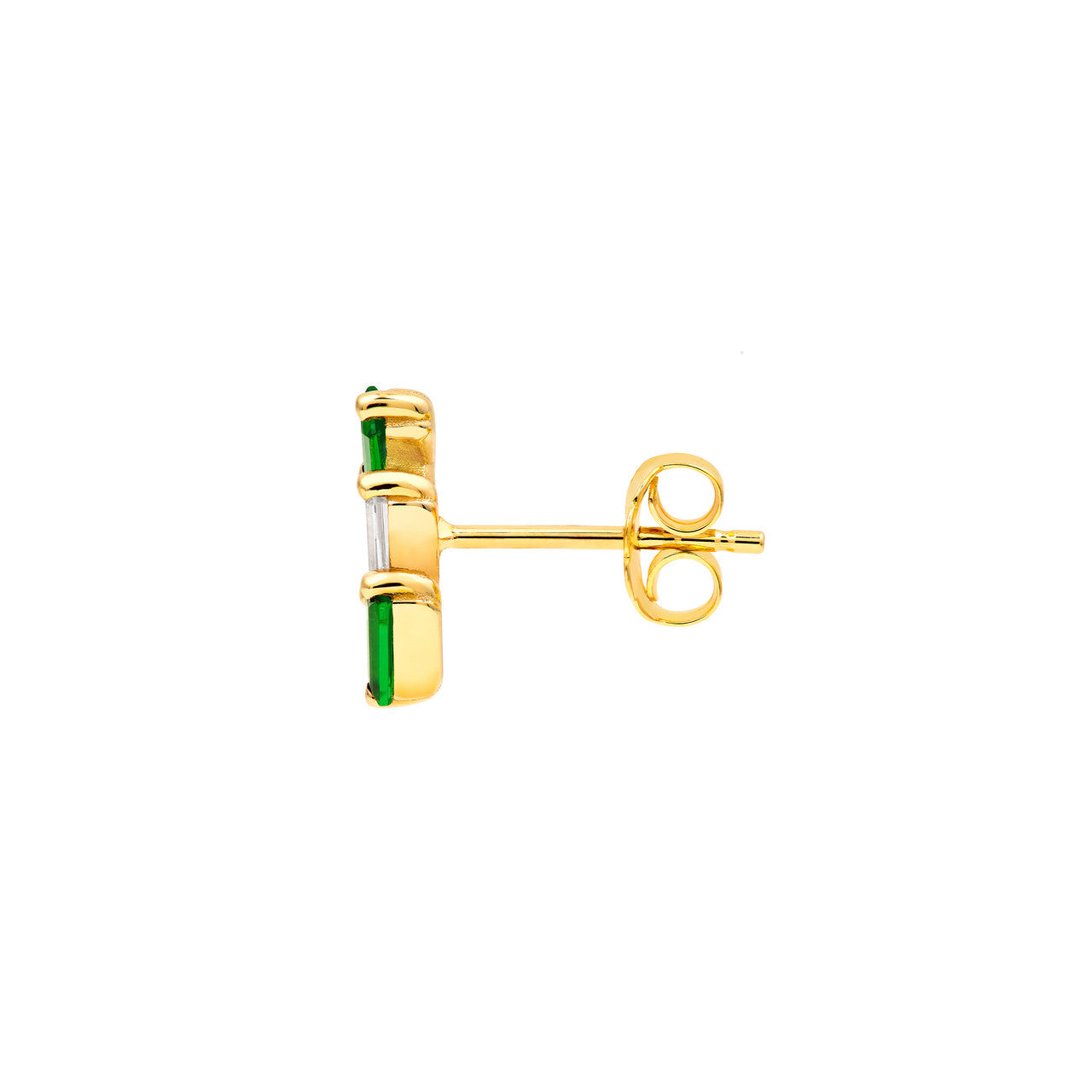 14K Yellow Gold Square Baguette Tsavorite & Diamond Stud Earrings