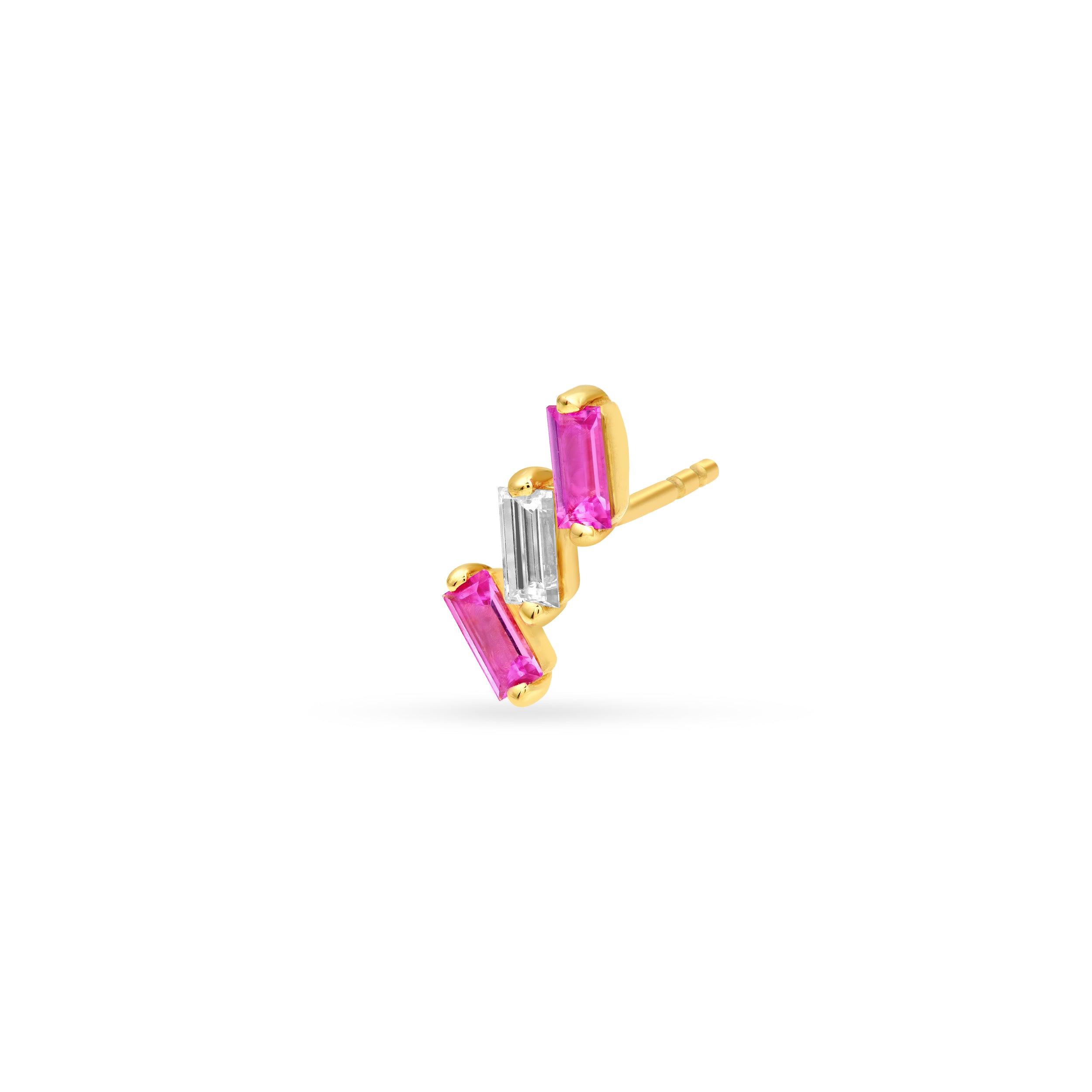 14K Yellow Gold 7/8tcw Square Baguette Pink Sapphire & Diamond Stud Earrings