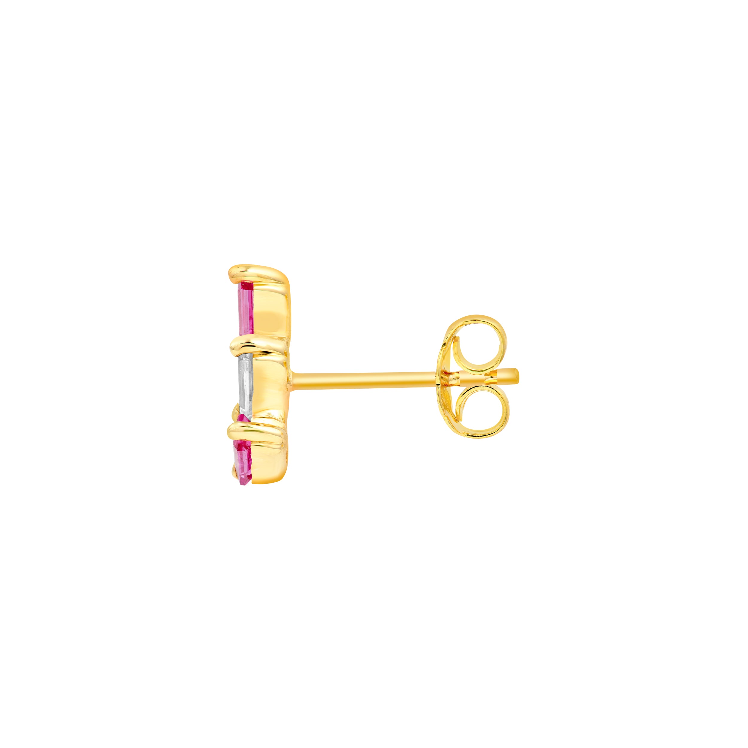 14K Yellow Gold 7/8tcw Square Baguette Pink Sapphire & Diamond Stud Earrings