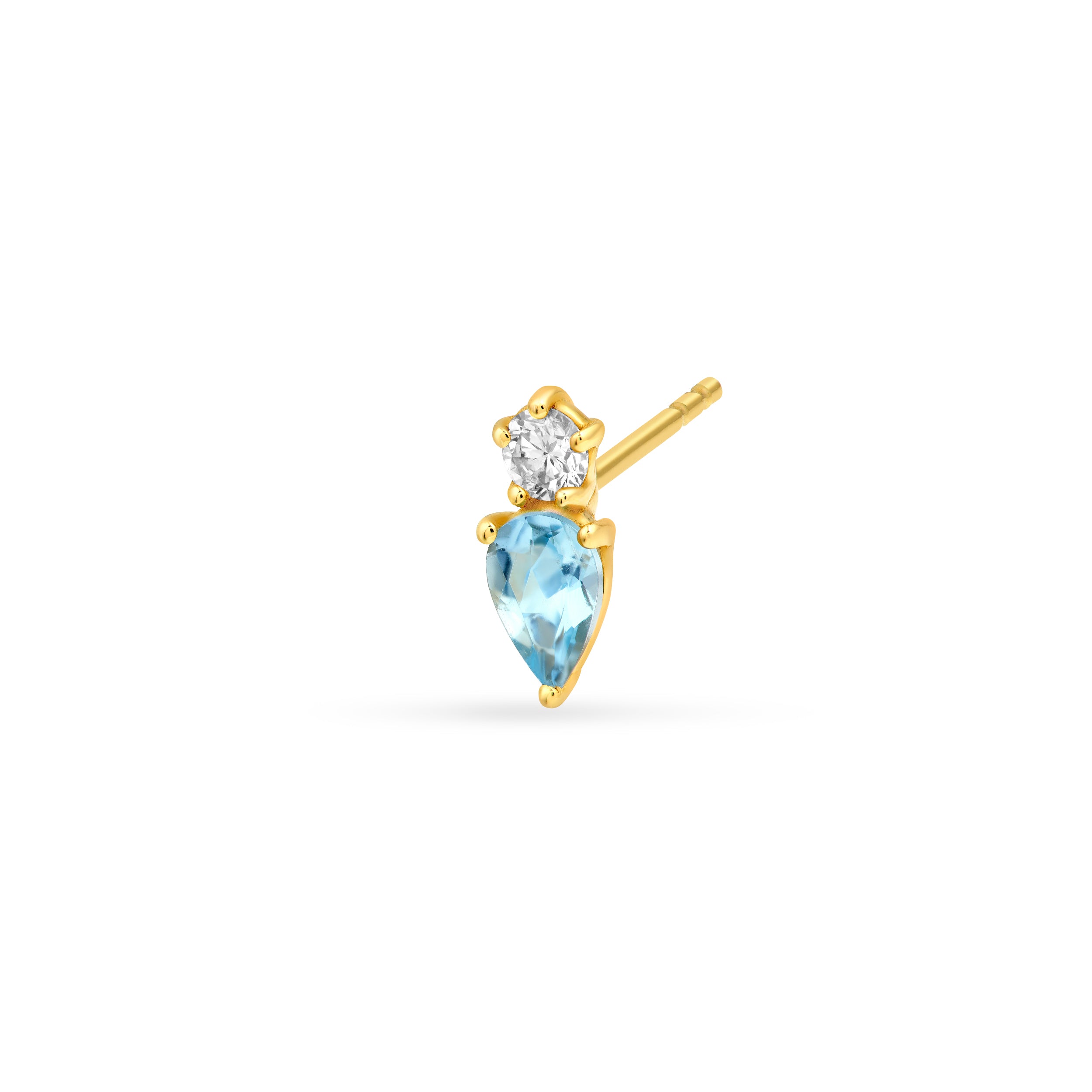 14K Yellow Gold 3/4tcw Pear Shaped Aquamarine & Round Diamond Stud Earrings