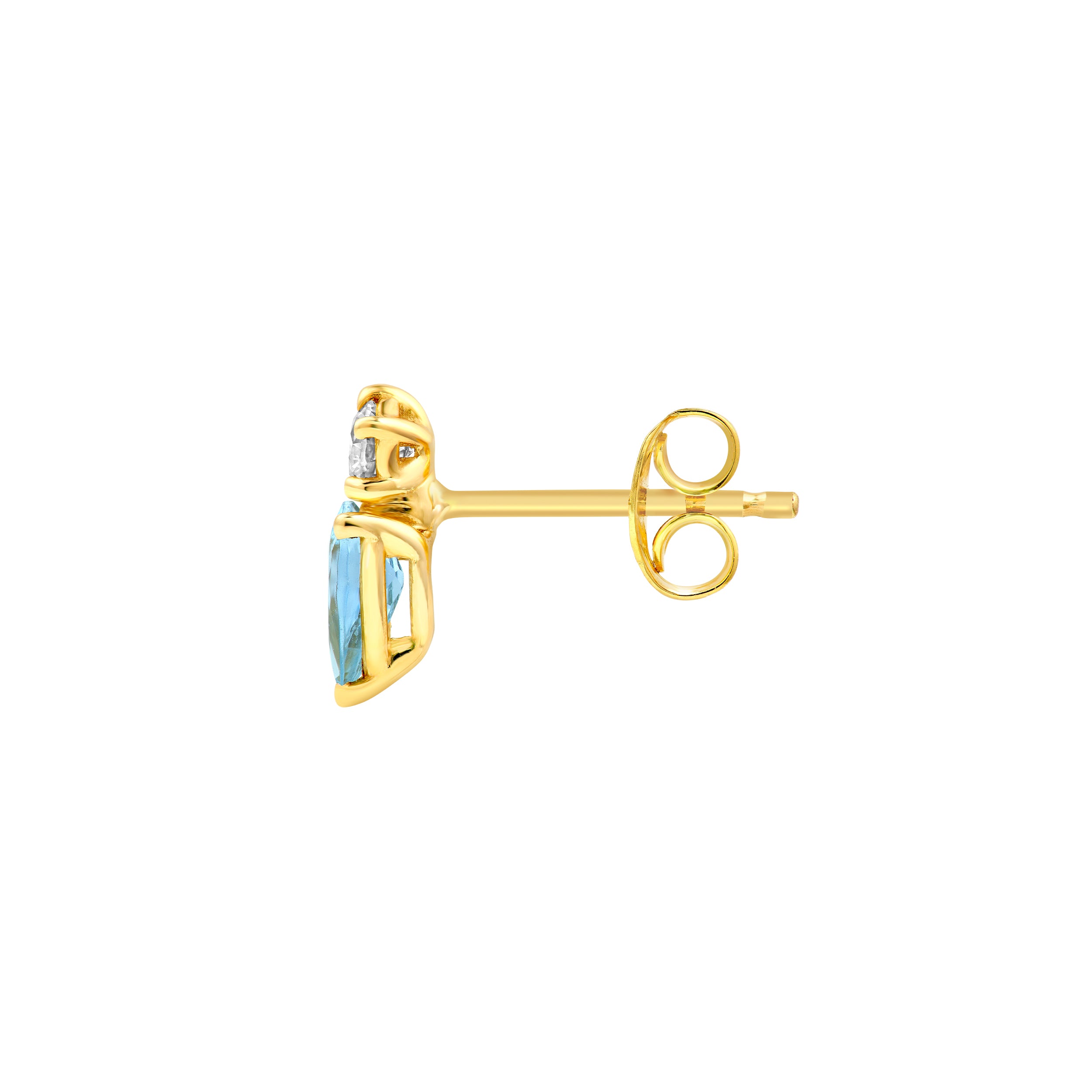 14K Yellow Gold 3/4tcw Pear Shaped Aquamarine & Round Diamond Stud Earrings