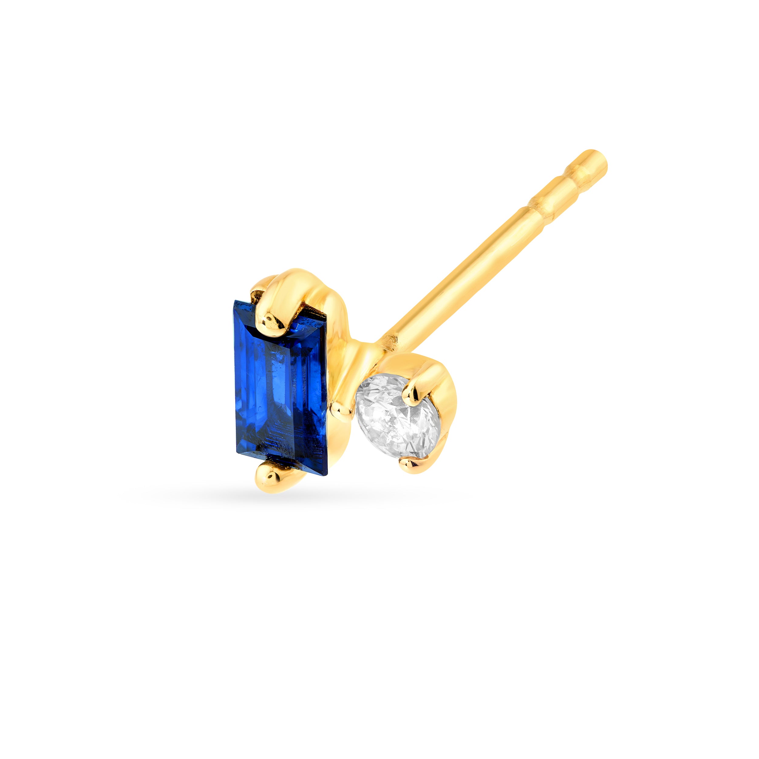 14K Yellow Gold 5/8tcw Square Baguette Sapphire & Diamond Stud Earrings