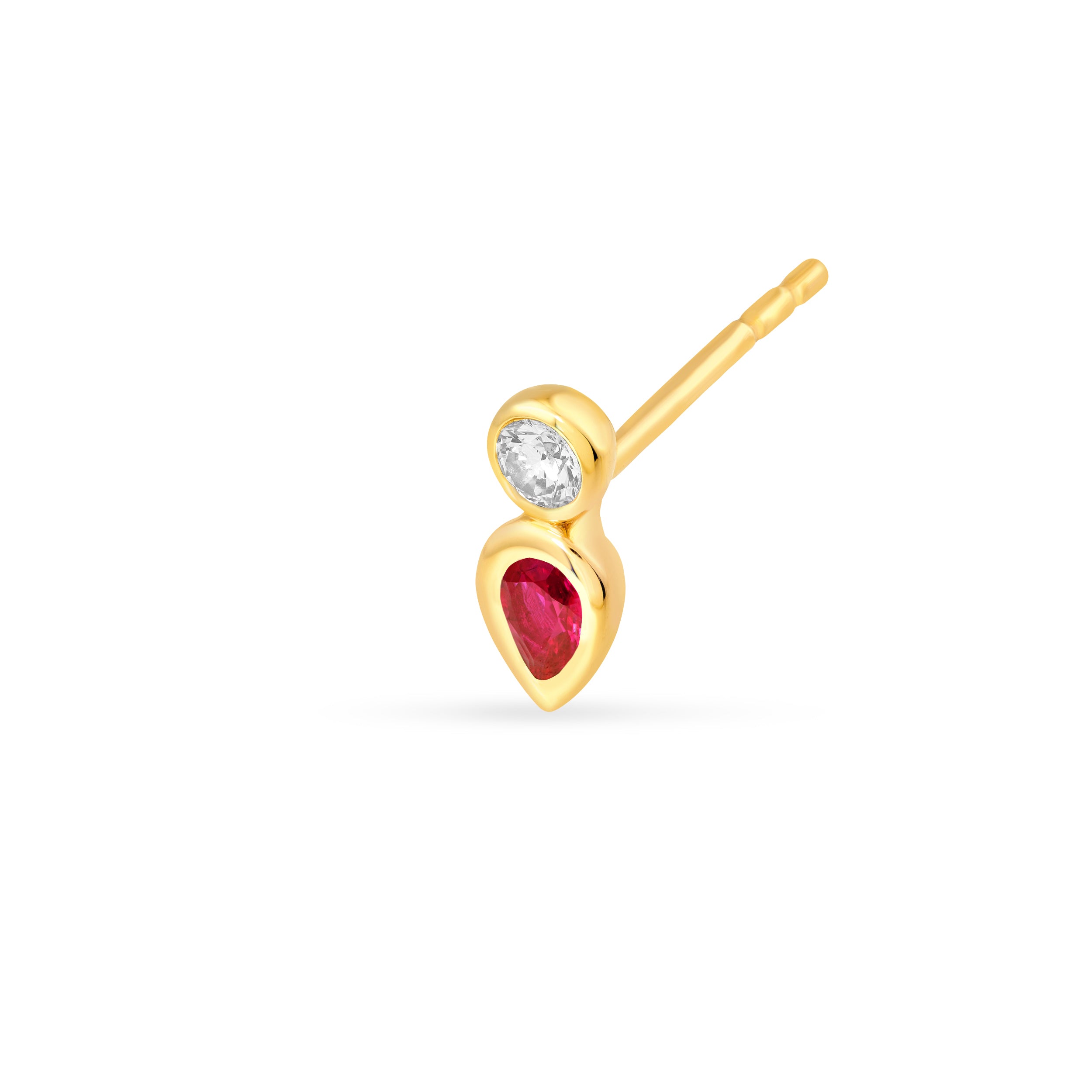 14K Yellow Gold 1/4tcw Pear Shape Ruby & 1/10tcw Round Diamond Bezel Earring Birmingham Jewelry Earrings Birmingham Jewelry 