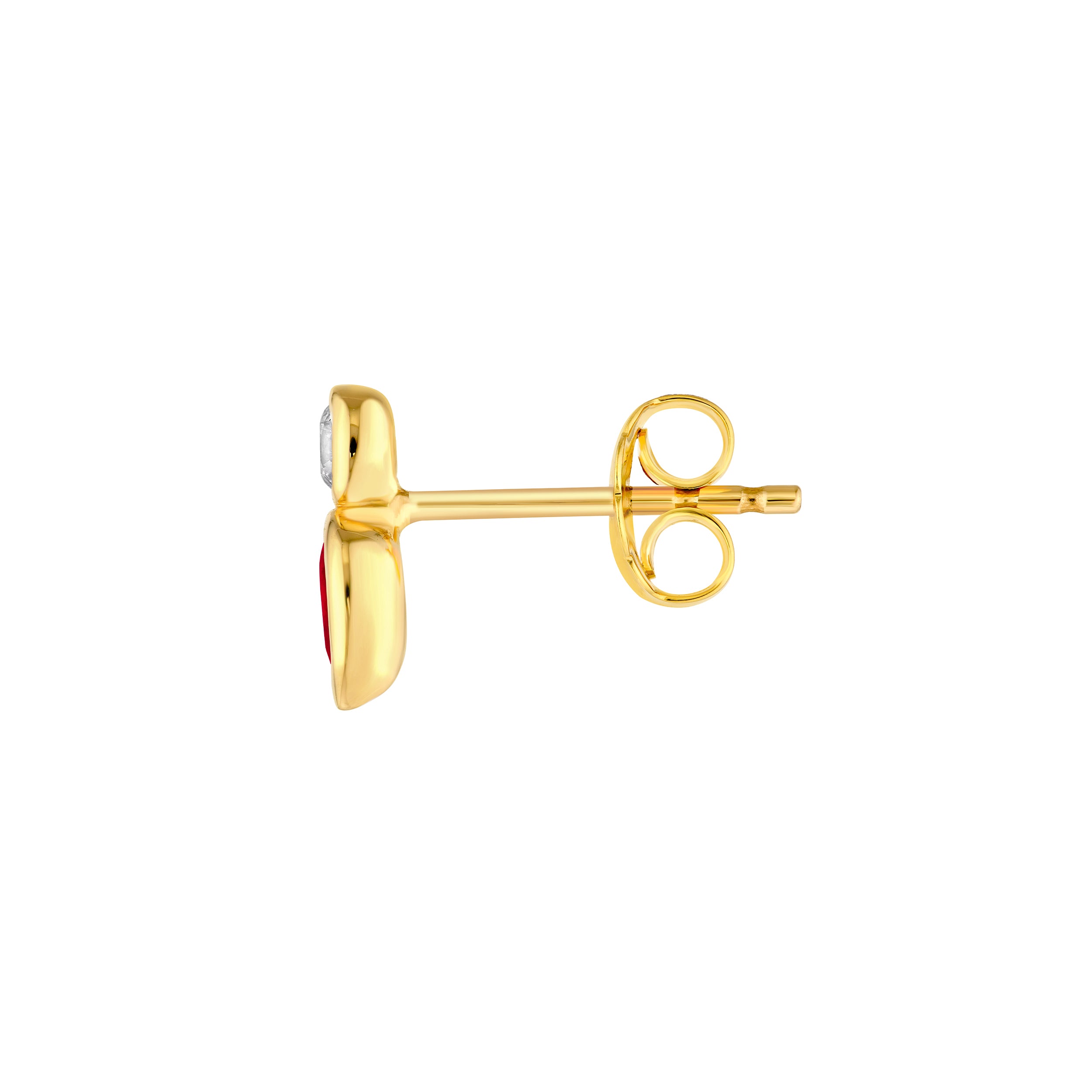 14K Yellow Gold 1/4tcw Pear Shape Ruby & 1/10tcw Round Diamond Bezel Earring Birmingham Jewelry Earrings Birmingham Jewelry 
