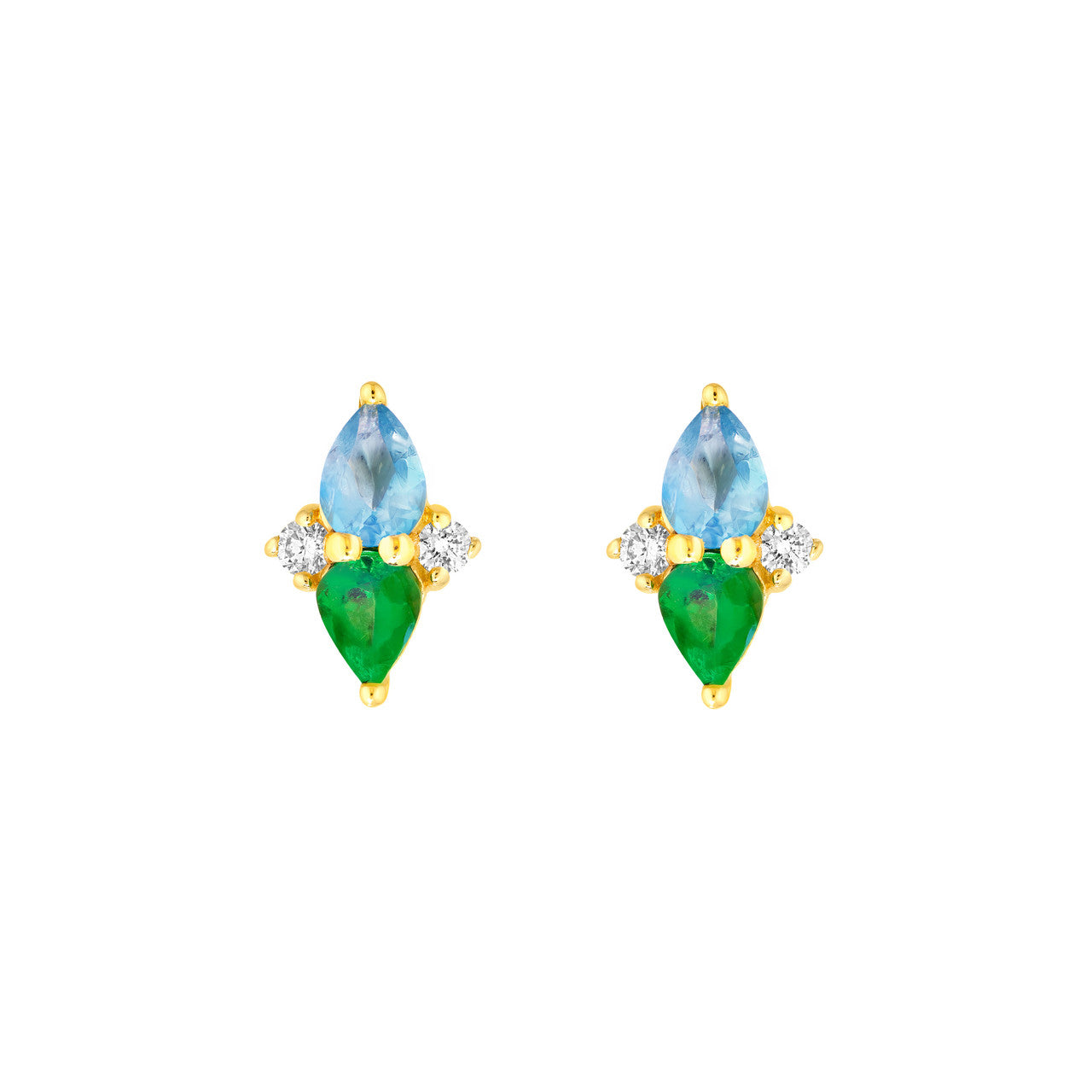 14K Yellow Gold Pear Shape Tsavorite Aquamarine & Diamond Earrings Birmingham Jewelry Earrings Birmingham Jewelry 