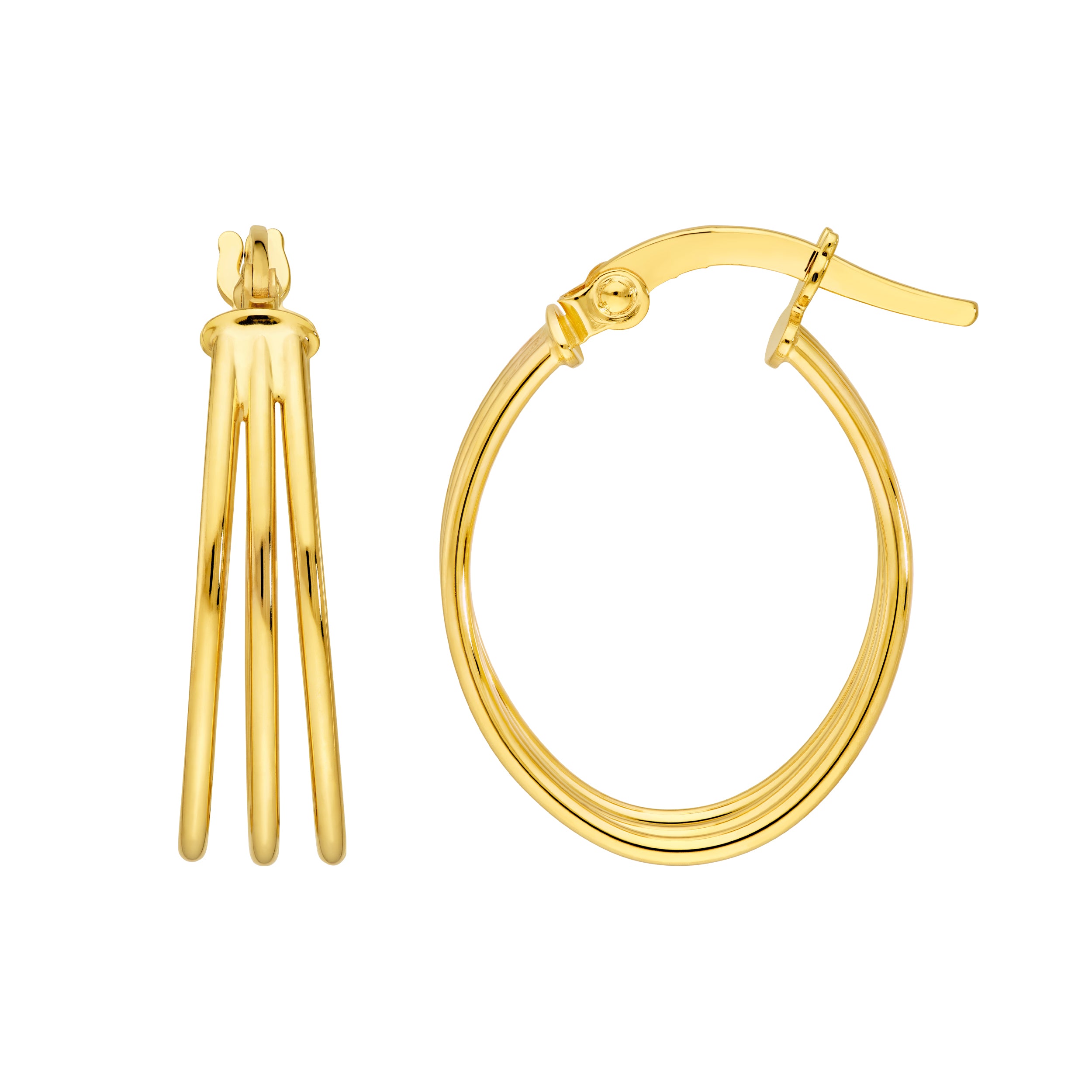14K Yellow Gold Triple D-Tube Oval Hoop Earrings Birmingham Jewelry Earrings Birmingham Jewelry 