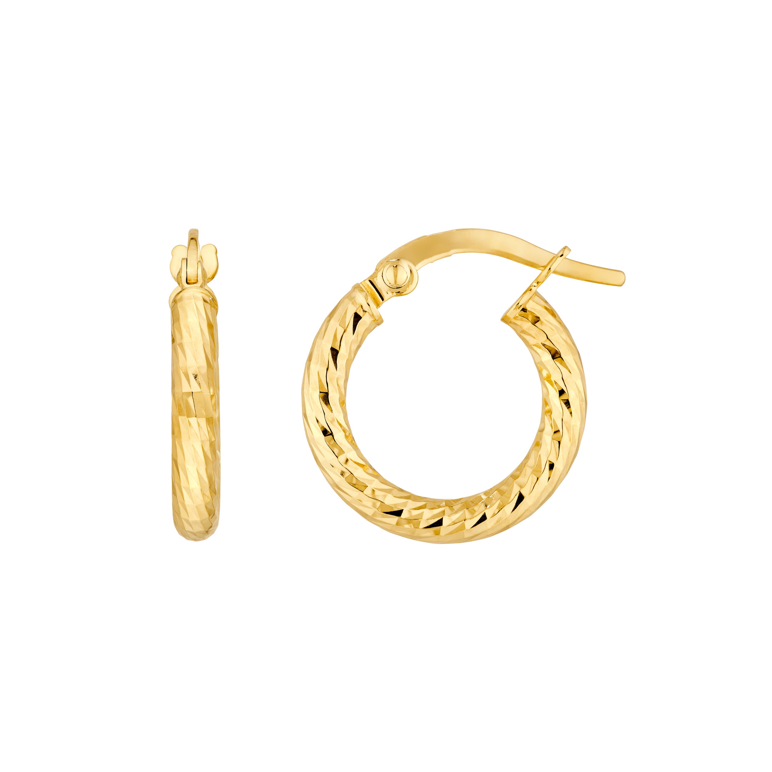 14K Yellow Gold D/C Tube Round Hoop Earrings Birmingham Jewelry Earrings Birmingham Jewelry 